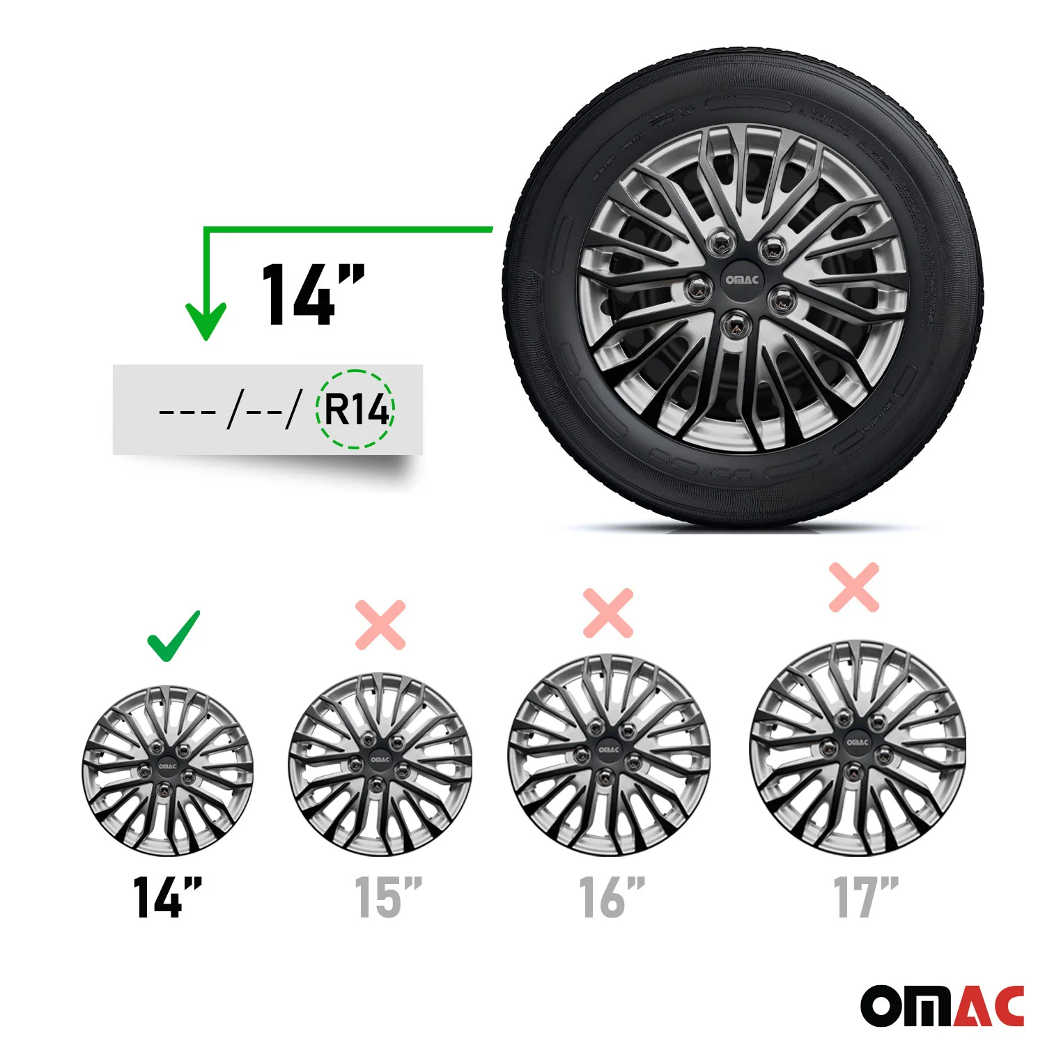 14 Zoll Radkappen Universal Radzierblenden Grau-Schwarz Matte 4 Stück Radblenden - Image 3