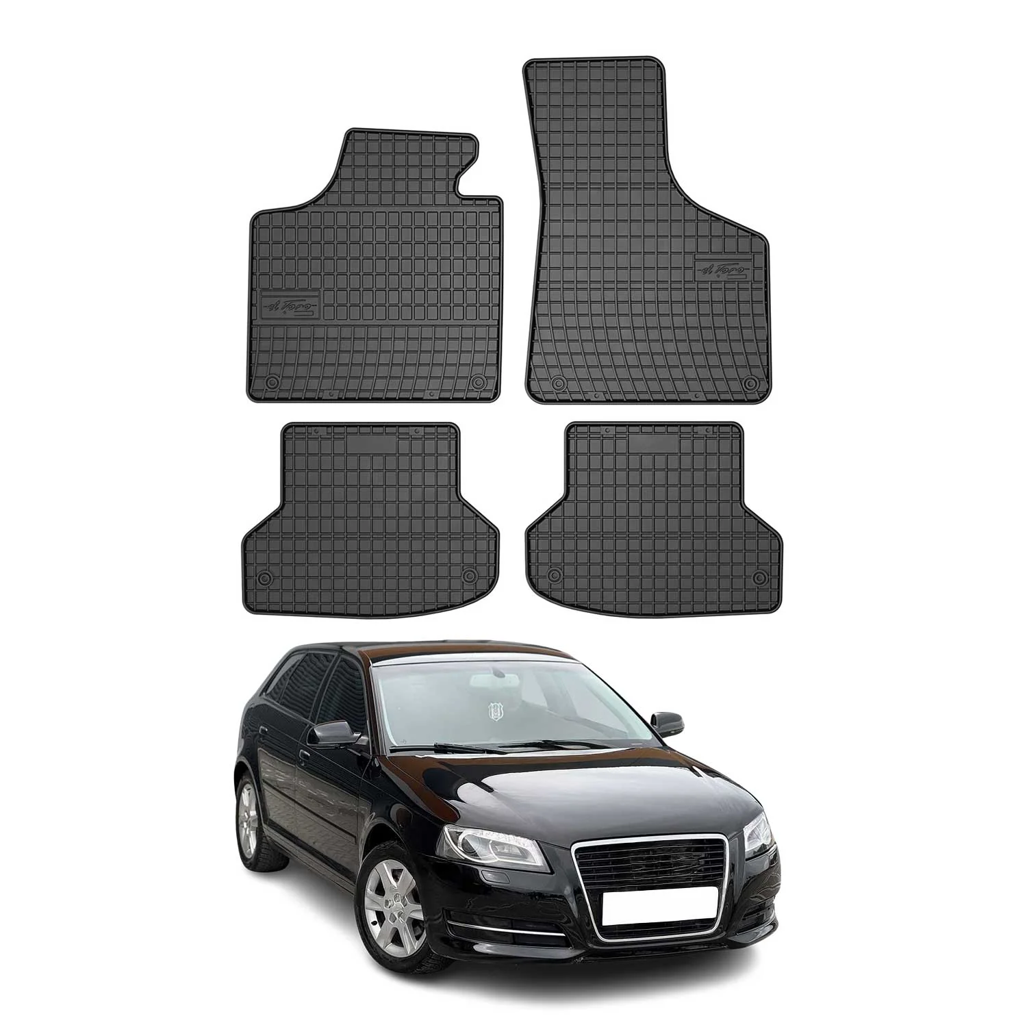 OMAC Gummi Fußmatten für Audi A3 Sportback 8P1 8PA 3tür 2003-2013 Schwarz 4x