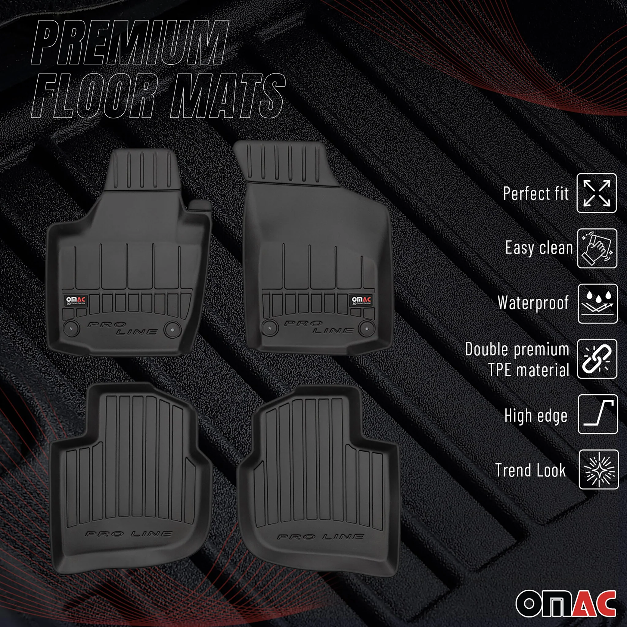 OMAC Gummi Fußmatten für Seat Toledo 2012-2018 Premium TPE Automatten Schwarz 4x - Image 2