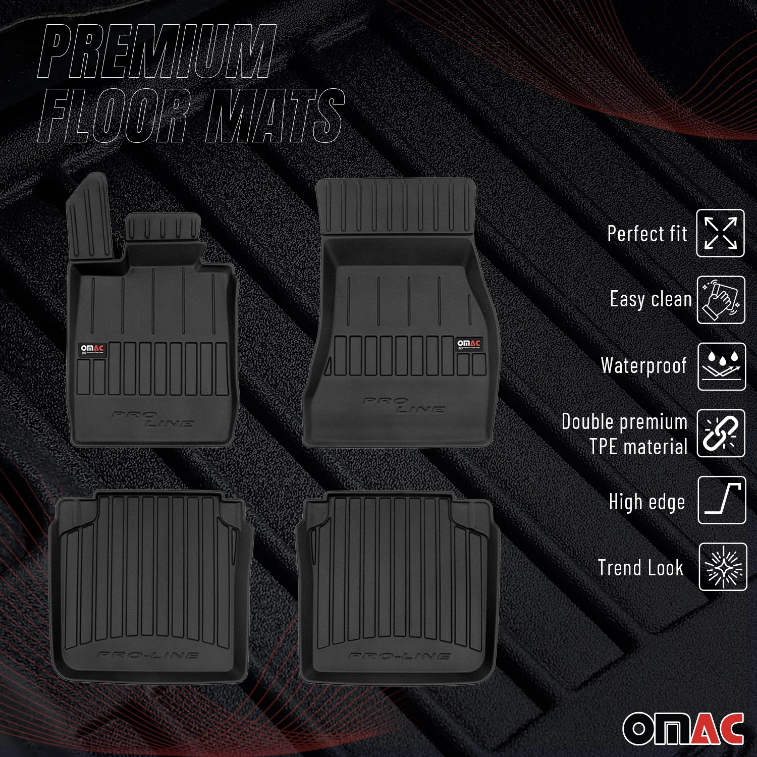 OMAC Gummi Fußmatten für BMW 7er G12 2015-2022 Premium TPE Automatten Schwarz 4x - Image 2