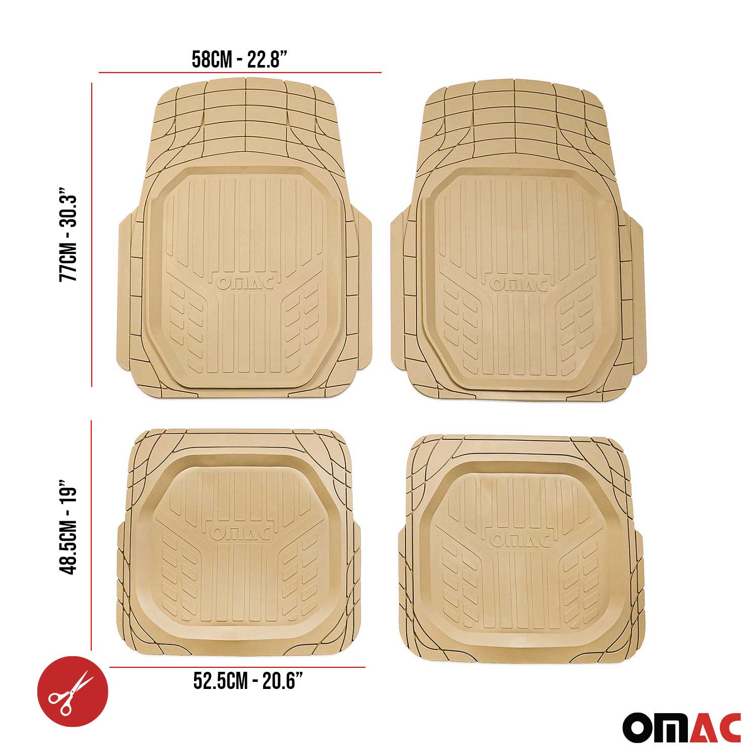Fußmatten Zuschneidbar Gummi Universal Beige 4 tlg für BYD Tang 7Sitze 2023-2026 - Image 6