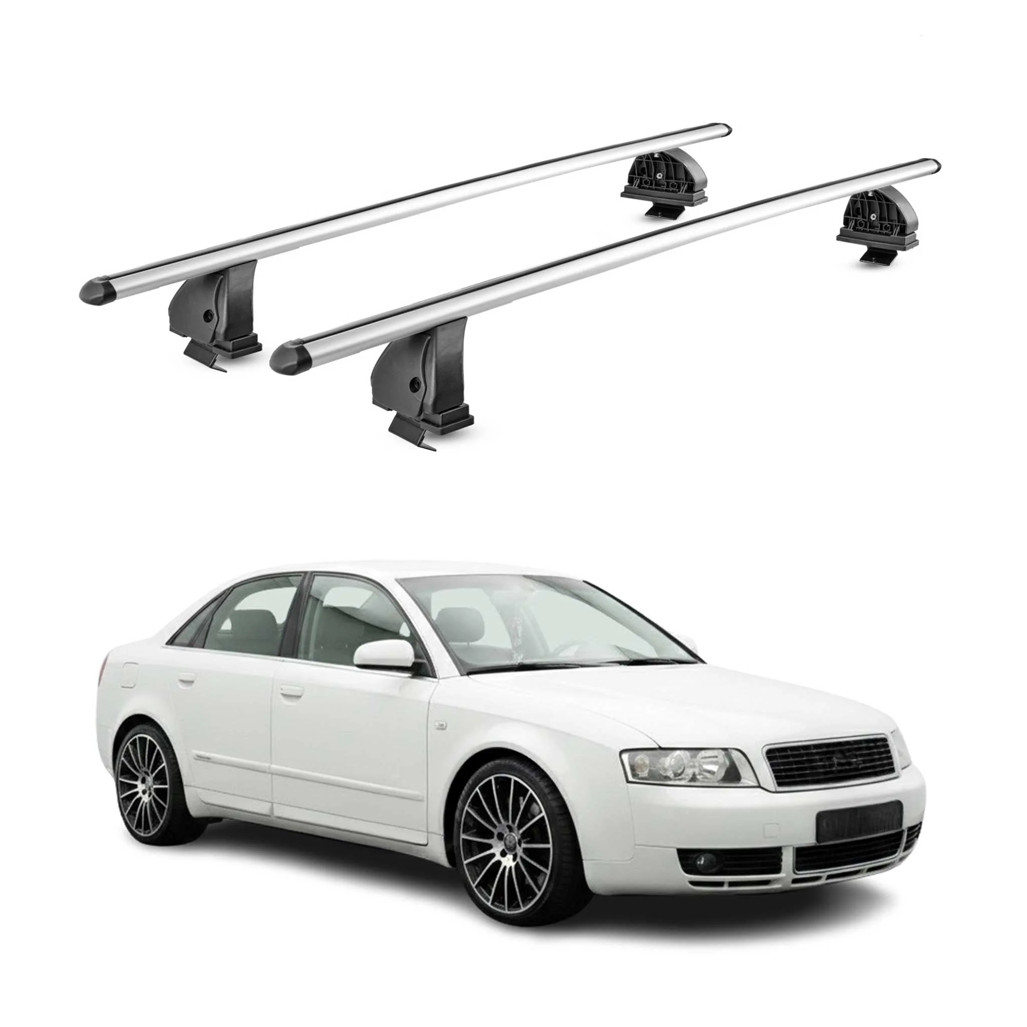 Alu Dachträger für Audi A4 B6 Limo 2001-2004 TÜV T-Nut Abschließbar 2tlg Silber