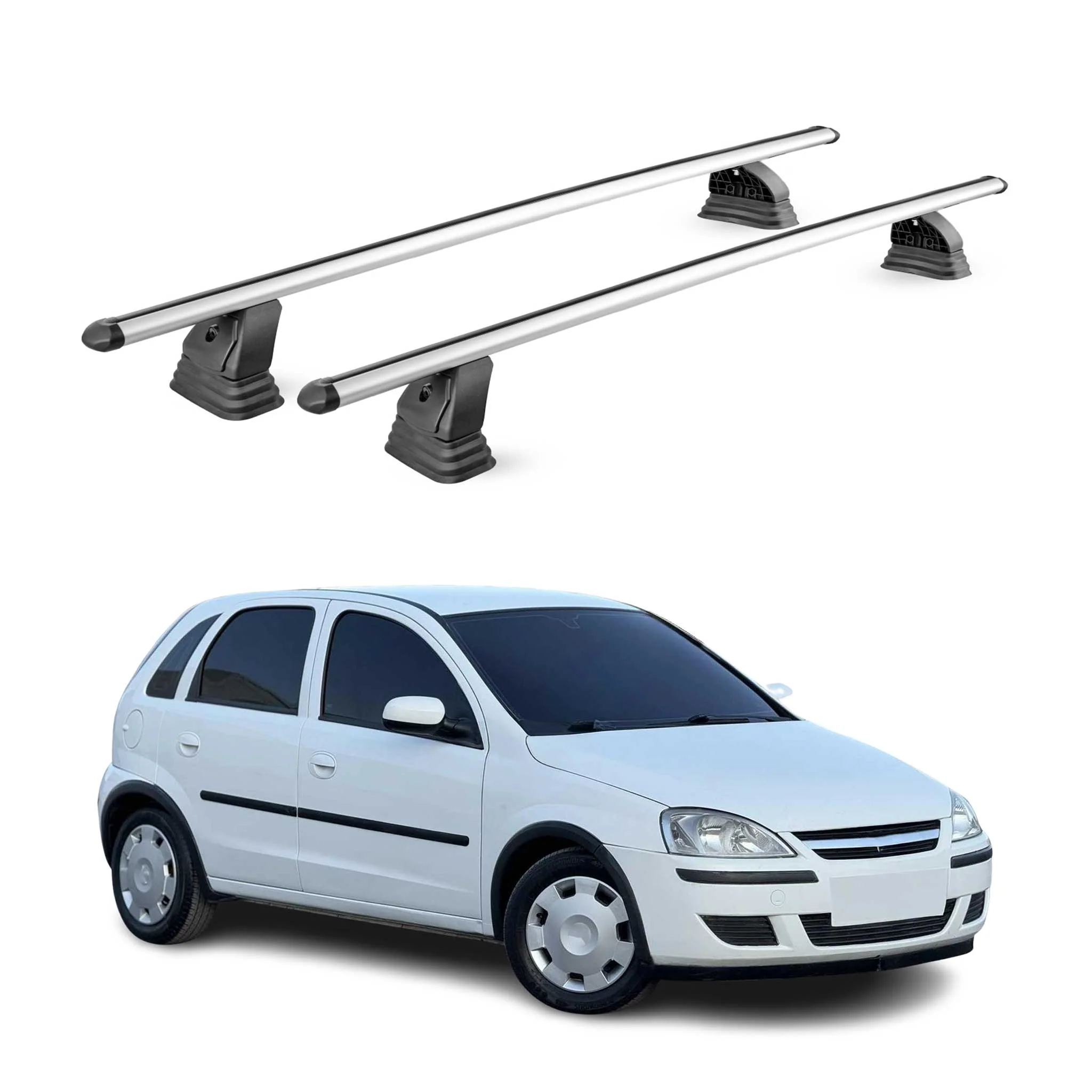 Alu Dachträger für Opel Corsa C Schrägheck 2000-2006 TÜV T-Nut 75 kg 2tlg Silber