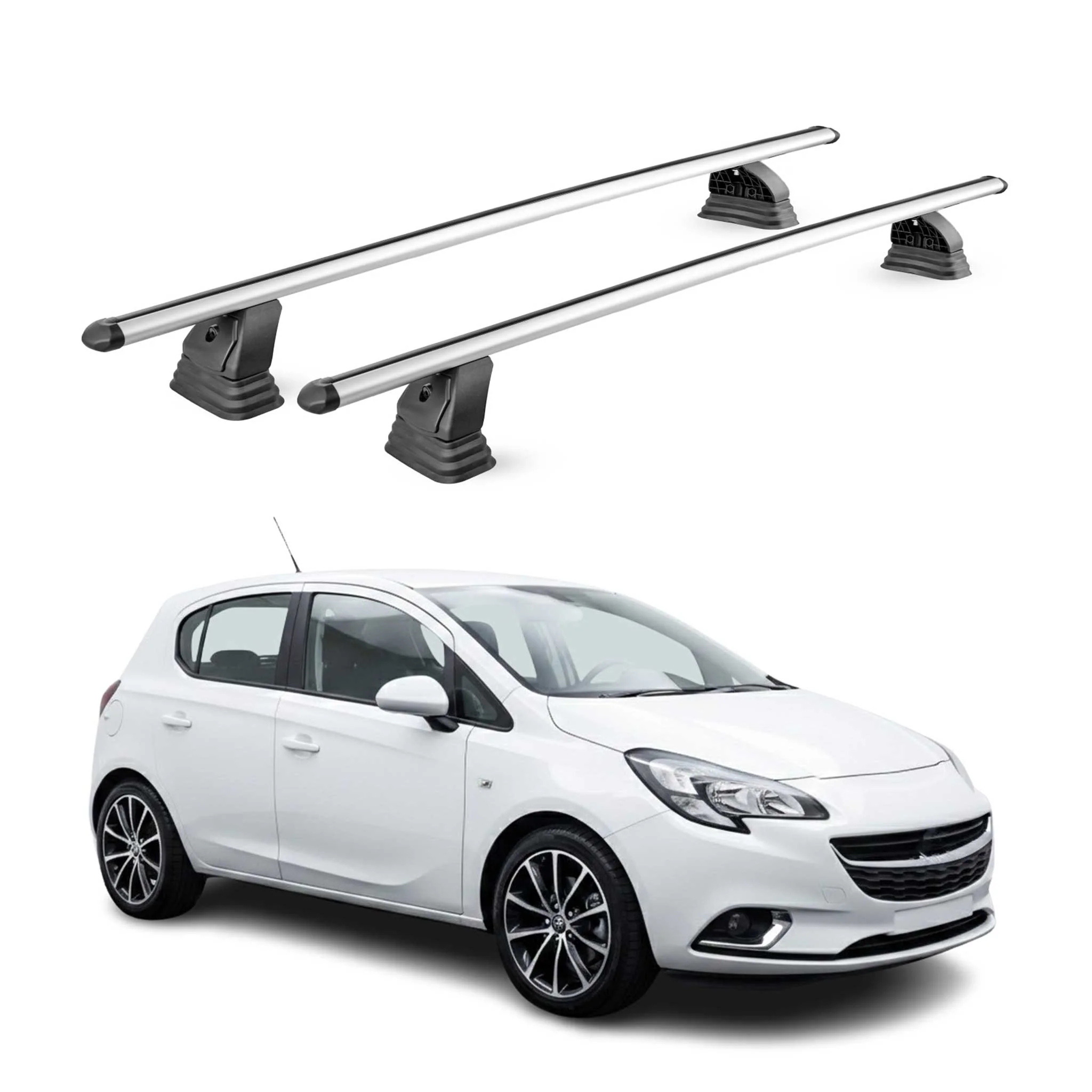 Alu Dachträger für Opel Corsa E 2014-2019 TÜV T-Nut Abschließbar 2tlg Silber