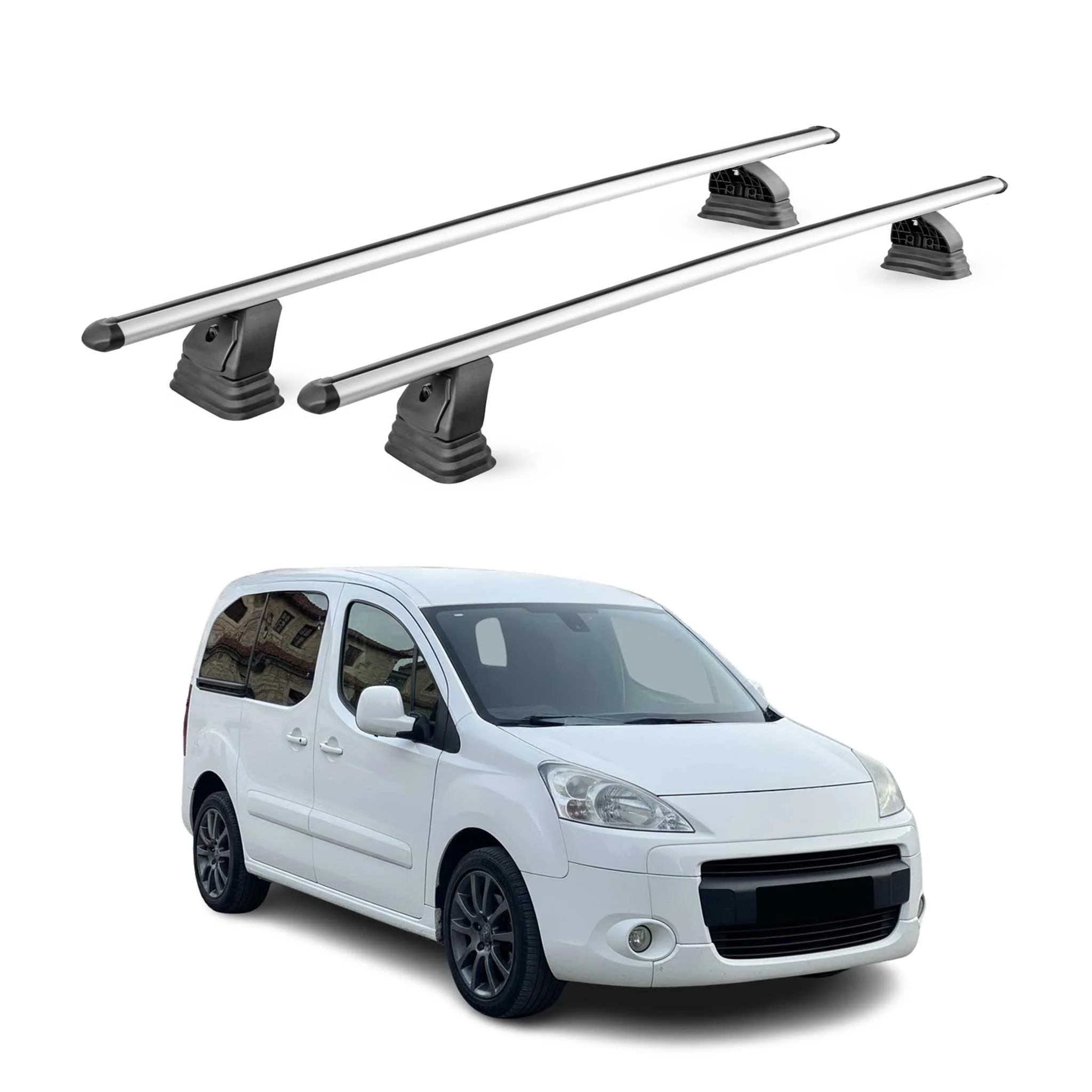 Alu Dachträger für Peugeot Partner II 2008-2018 TÜV T-Nut 75 kg 2tlg Silber