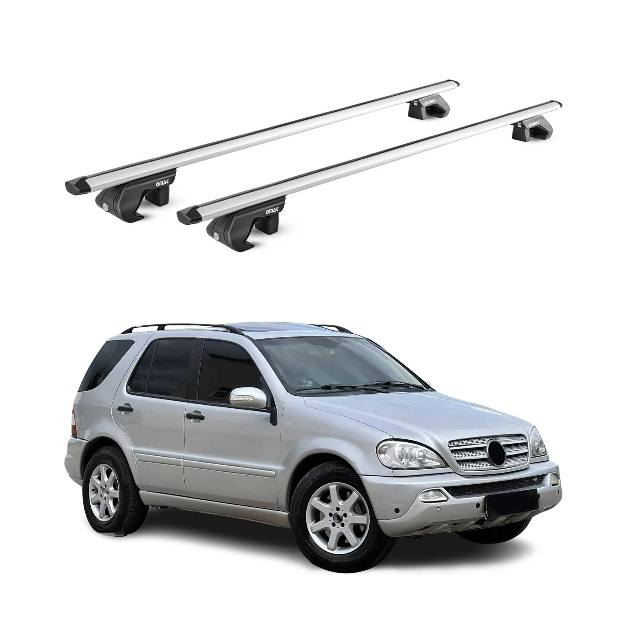 Dachträger Grundtäger für Mercedes ML Klasse W163 1998-2005 90kg Alu Grau 2x ABE