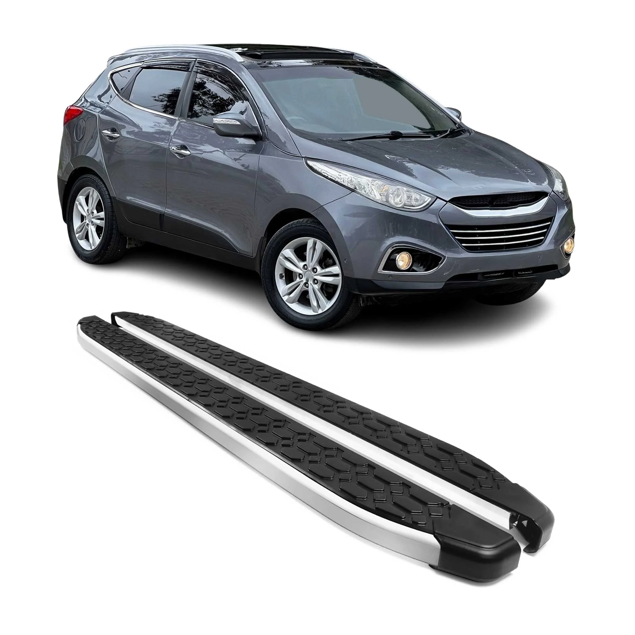 Alu Trittbretter Seitenschweller für Hyundai ix35 2010-2015 Schwarz Silber 2tlg