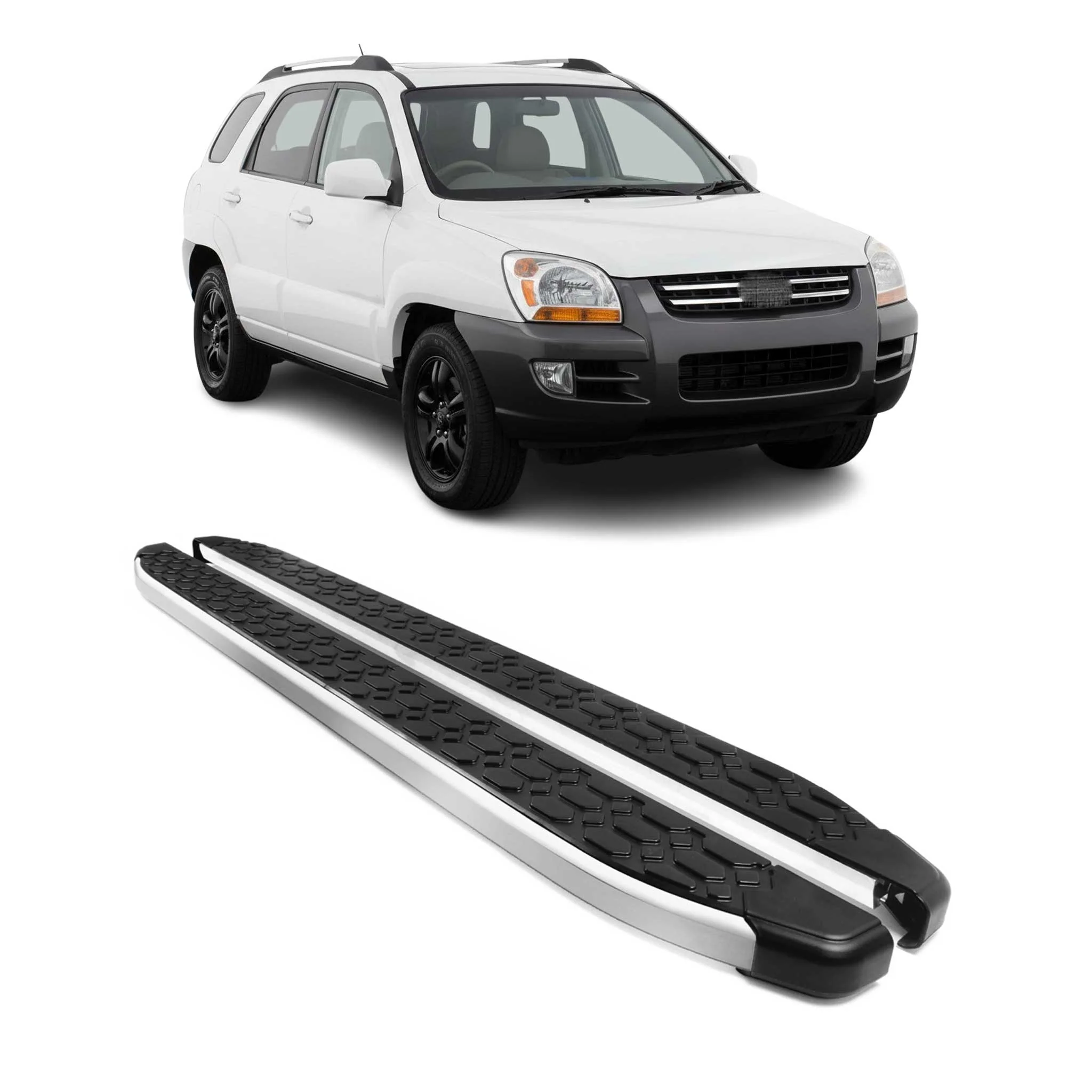 Alu Trittbretter Seitenschweller für Kia Sportage II 2005-2010 Schwarz Silber 2x