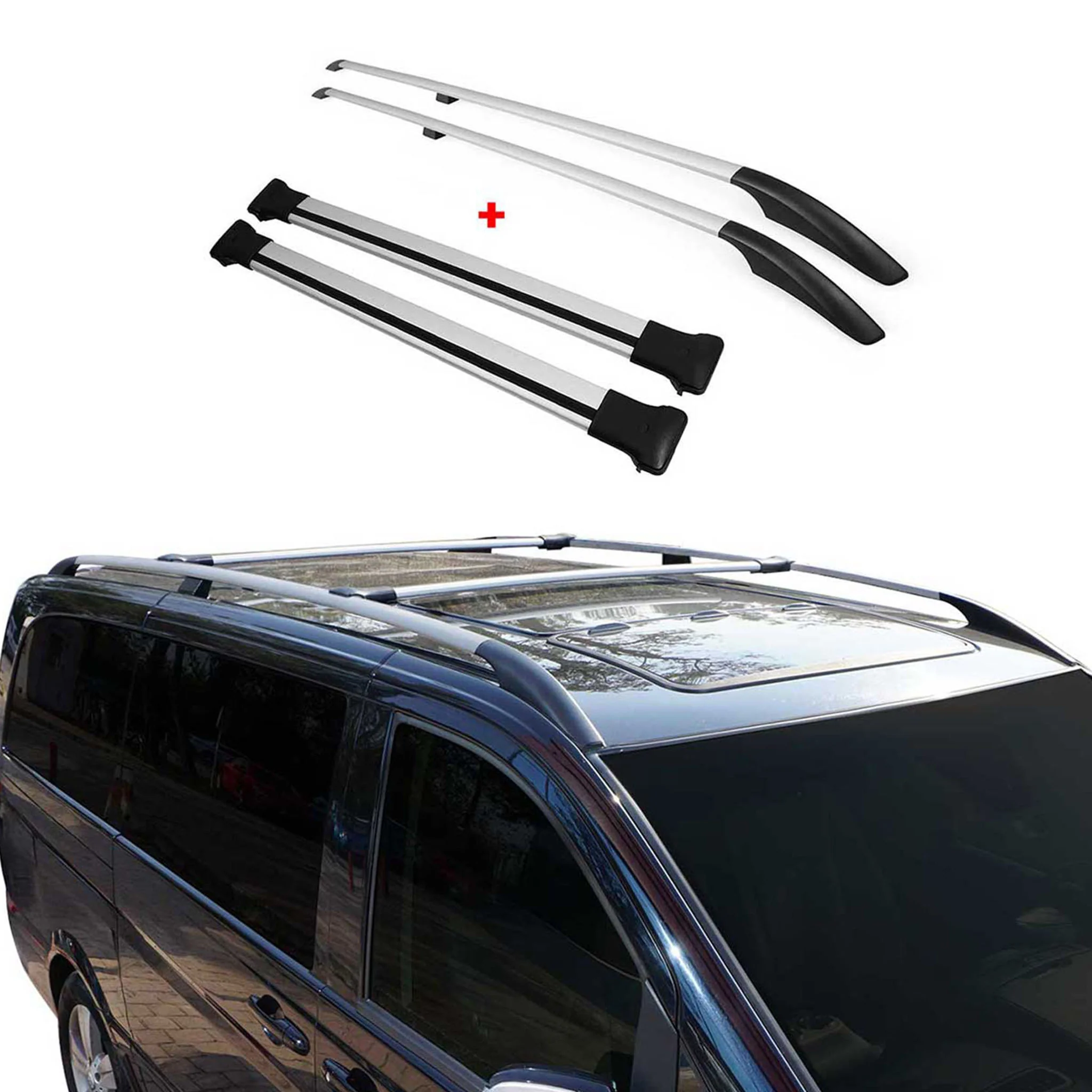 Dachreling + Dachträger SET für VW Caddy 2020-2026 Kurzer Alu Silber 4tlg - Image 5