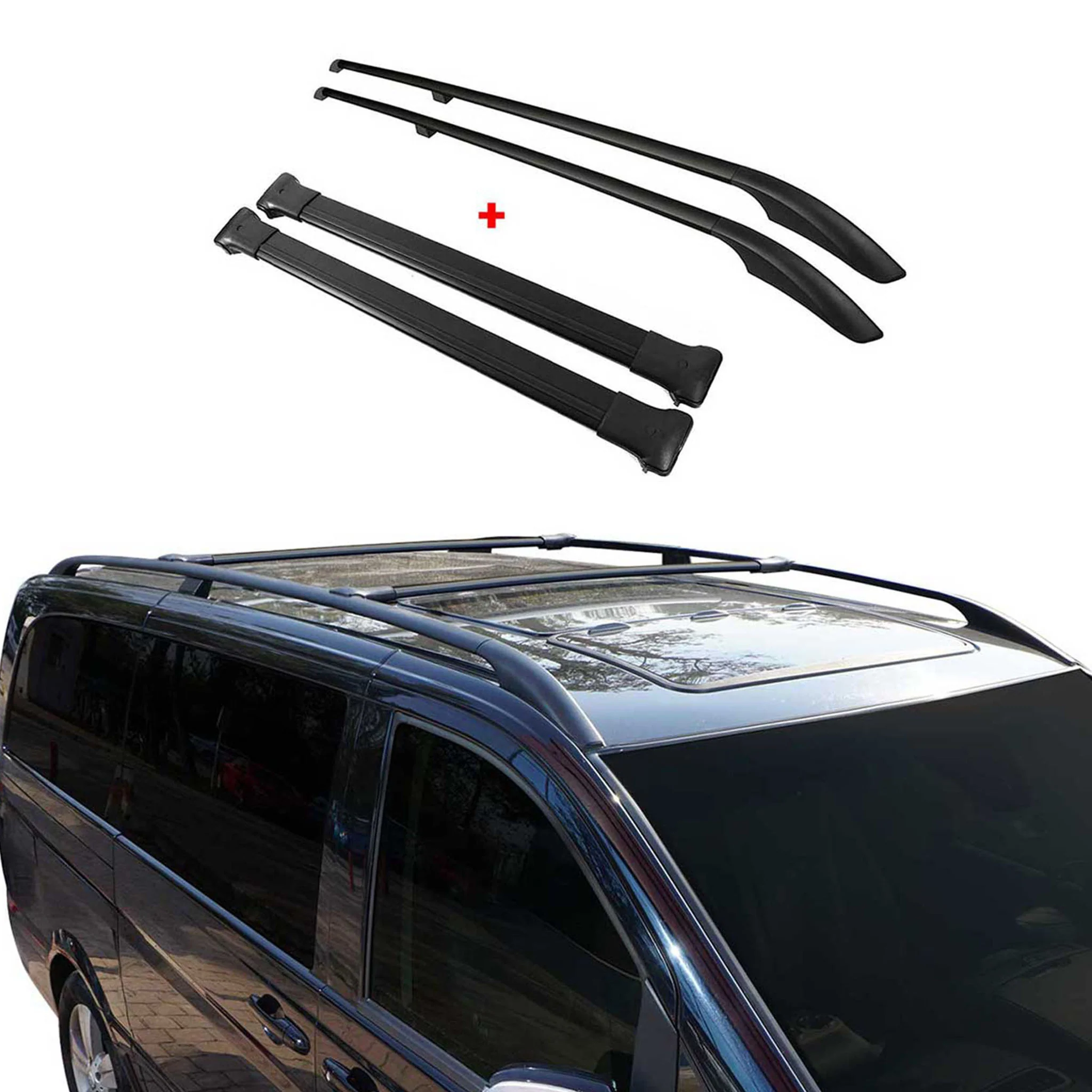 Dachreling + Dachträger Satz für VW Caddy 2020-2026 Kurzer Aluminium Schwarz 4x - Image 5