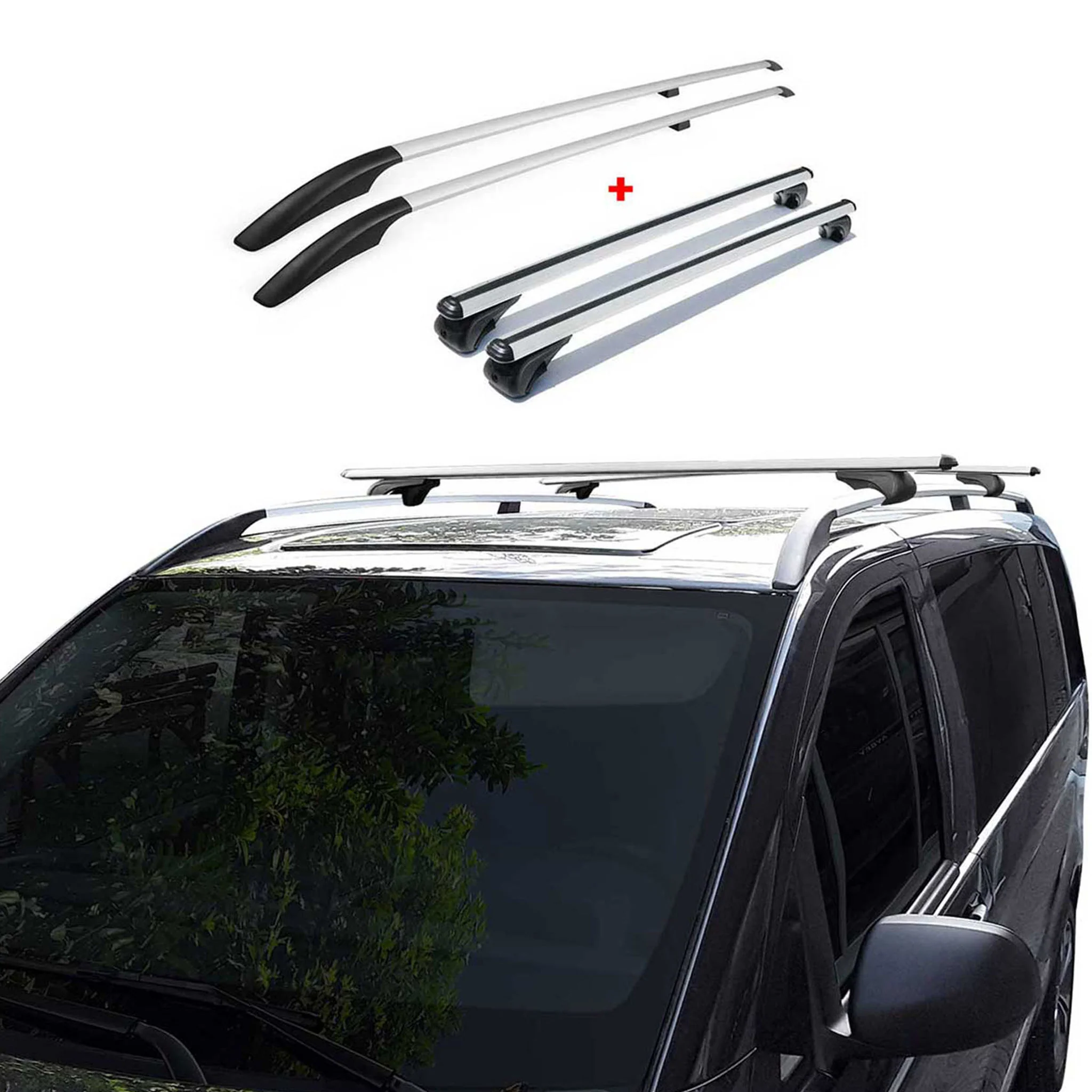 Dachreling + Dachträger SET für VW Caddy 2003-2015 L2 Langer Alu Silber 4tlg - Image 5