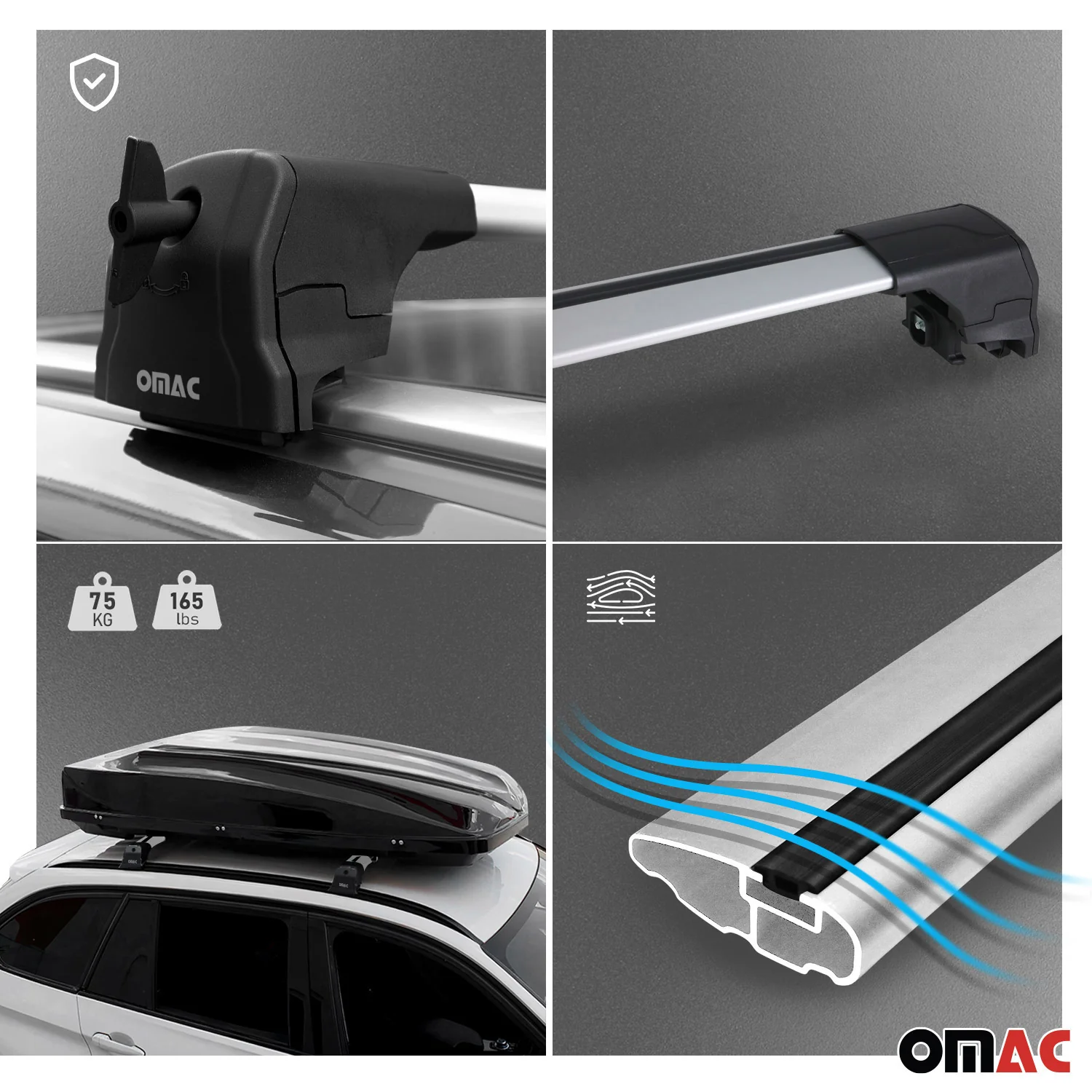 Dachträger Grundtäger für Kia Niro I 2017-2022 75kg Aluminium Silber 2 tlg - Image 3