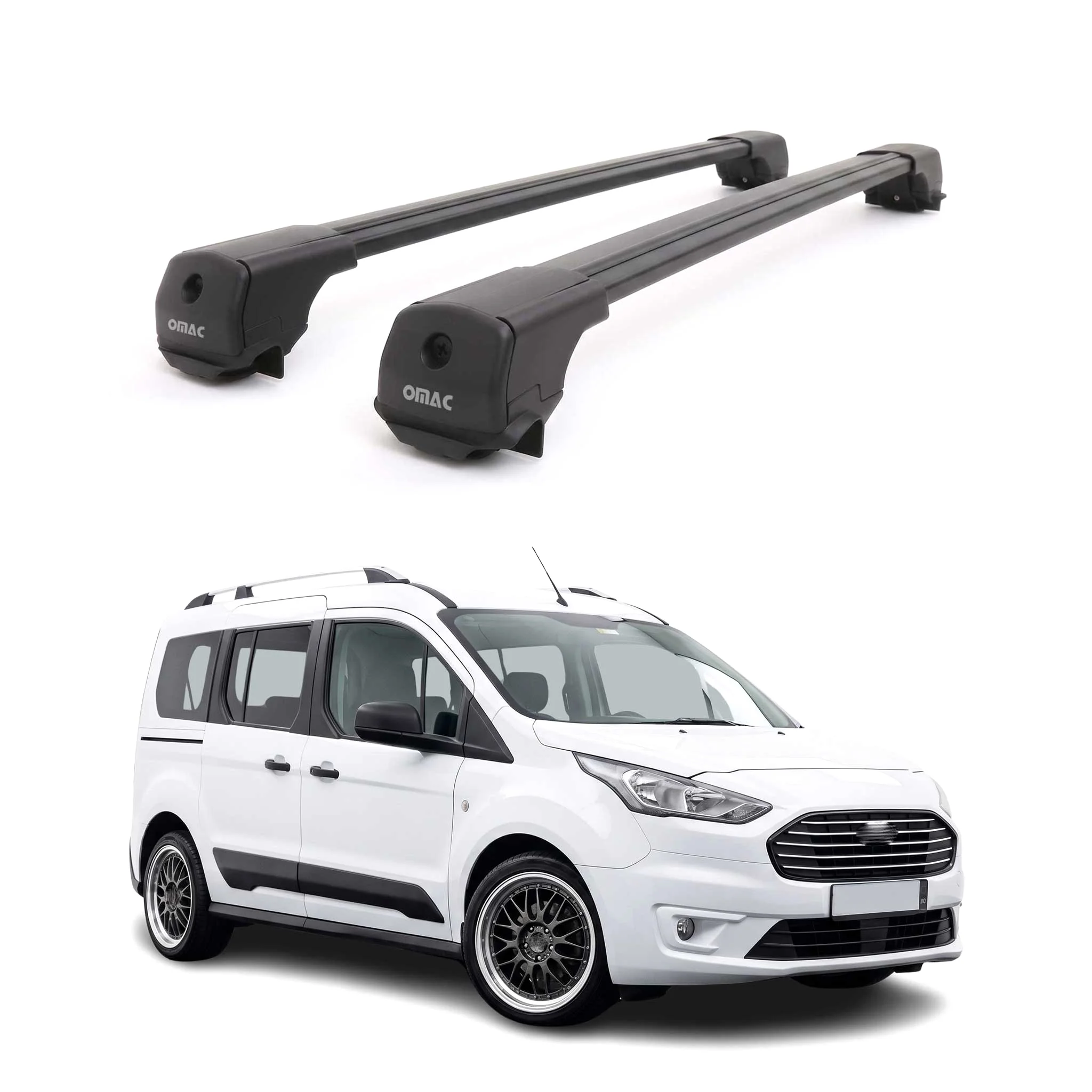 Dachträger für Ford Tourneo Connect II 2013-2021 Aluminium 75kg Schwarz 2tlg