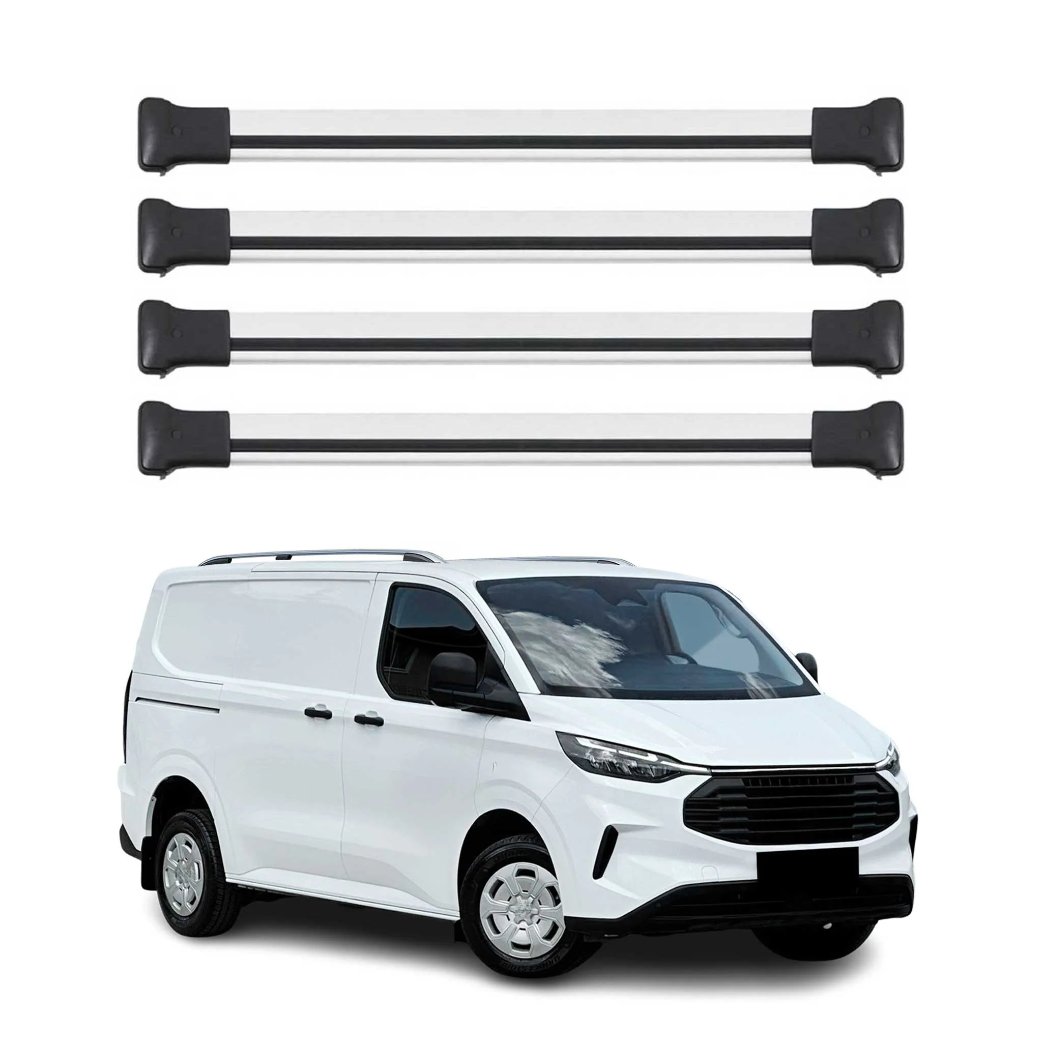 Dachträger für Ford Transit Custom / Tourneo Custom 2023-2026 75kg Alu Silber 4x