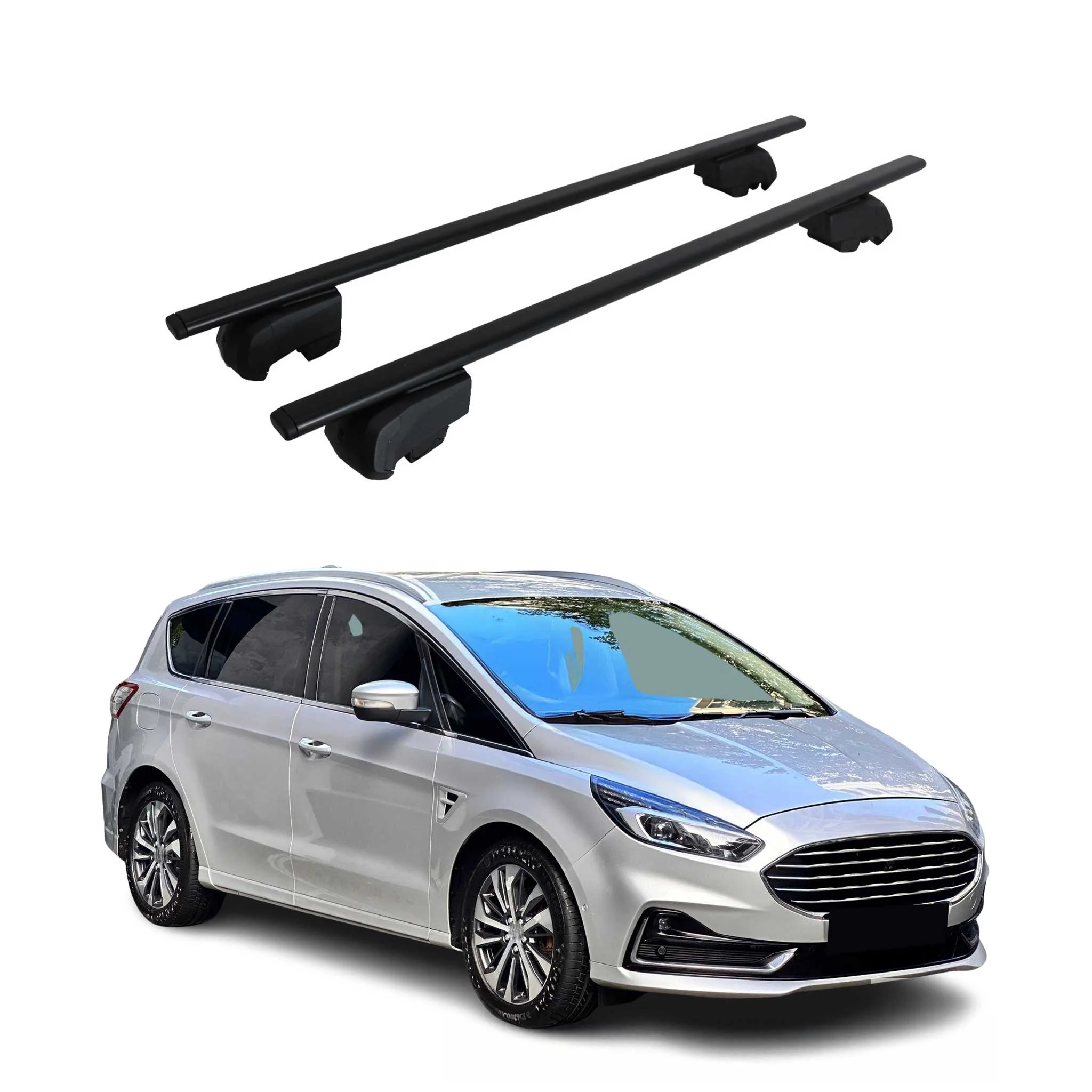 Dachträger Grundtäger für Ford S-Max 2015-2023 75kg Metall Schwarz 2 tlg