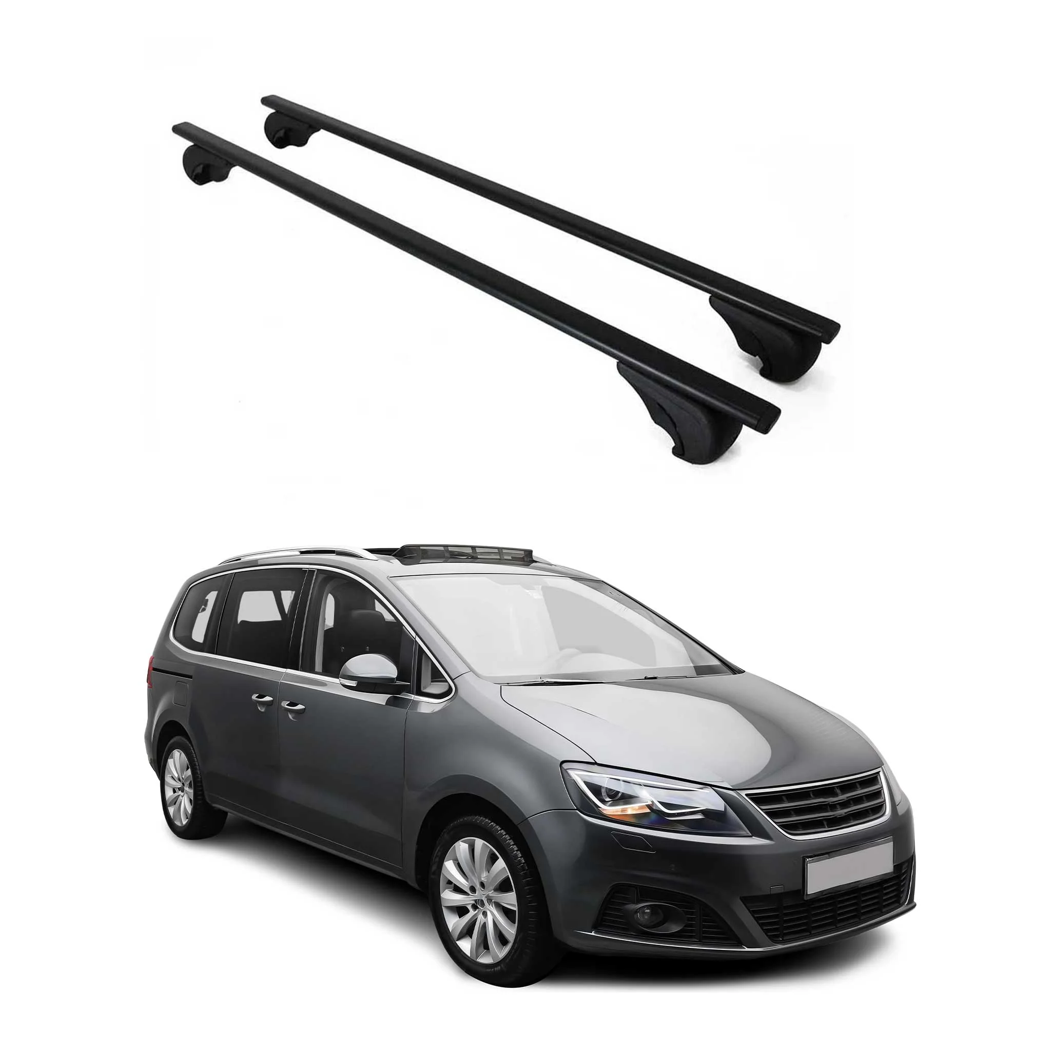 Dachträger Grundtäger für Seat Alhambra mk2 2010-2020 75kg Metall Schwarz 2 tlg