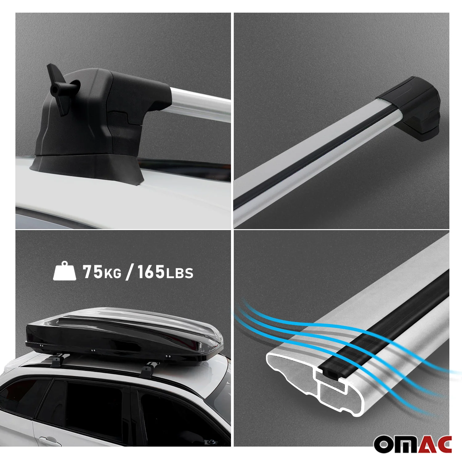 Dachträger Grundtäger für VW Caddy Maxi 2020-2026 75kg Aluminium Silber 3 tlg - Image 10