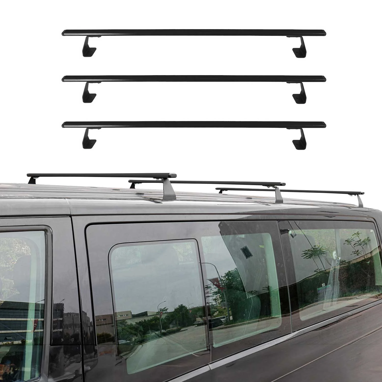 Dachträger Grundtäger für VW Transporter T7 2023-2026 75kg Stahl Schwarz 3 tlg - Image 2