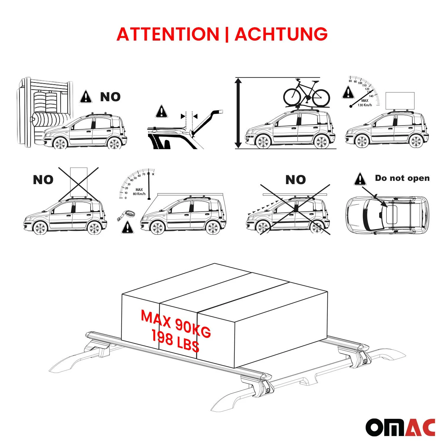Dachträger Grundtäger für Fiat Sedici 2005-2014 90kg Aluminium Schwarz 2 tlg ABE - Image 7