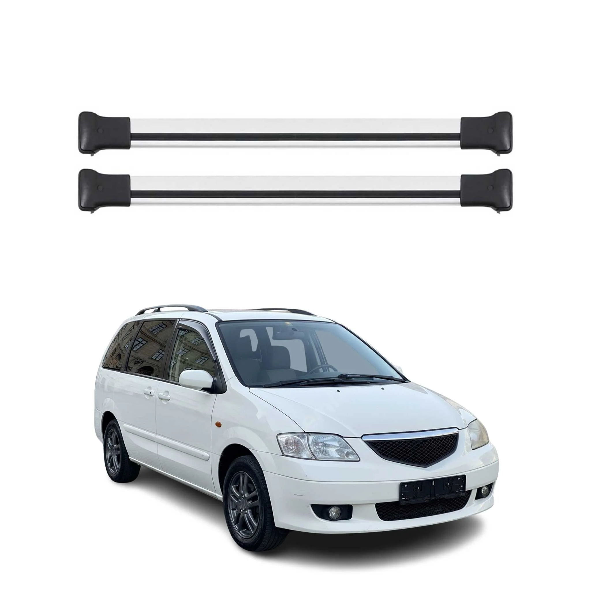 Dachträger Grundtäger für Mazda MPV 1996-2006 75kg Aluminium Silber 2 tlg