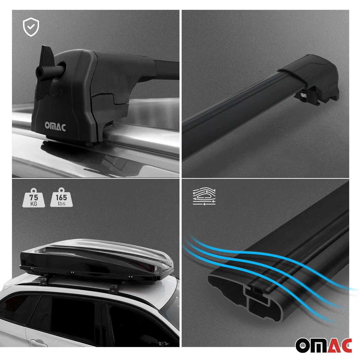 Dachträger Grundtäger für Seat Leon III Kombi 2014-2020 FL Aluminium Schwarz 2x - Image 4