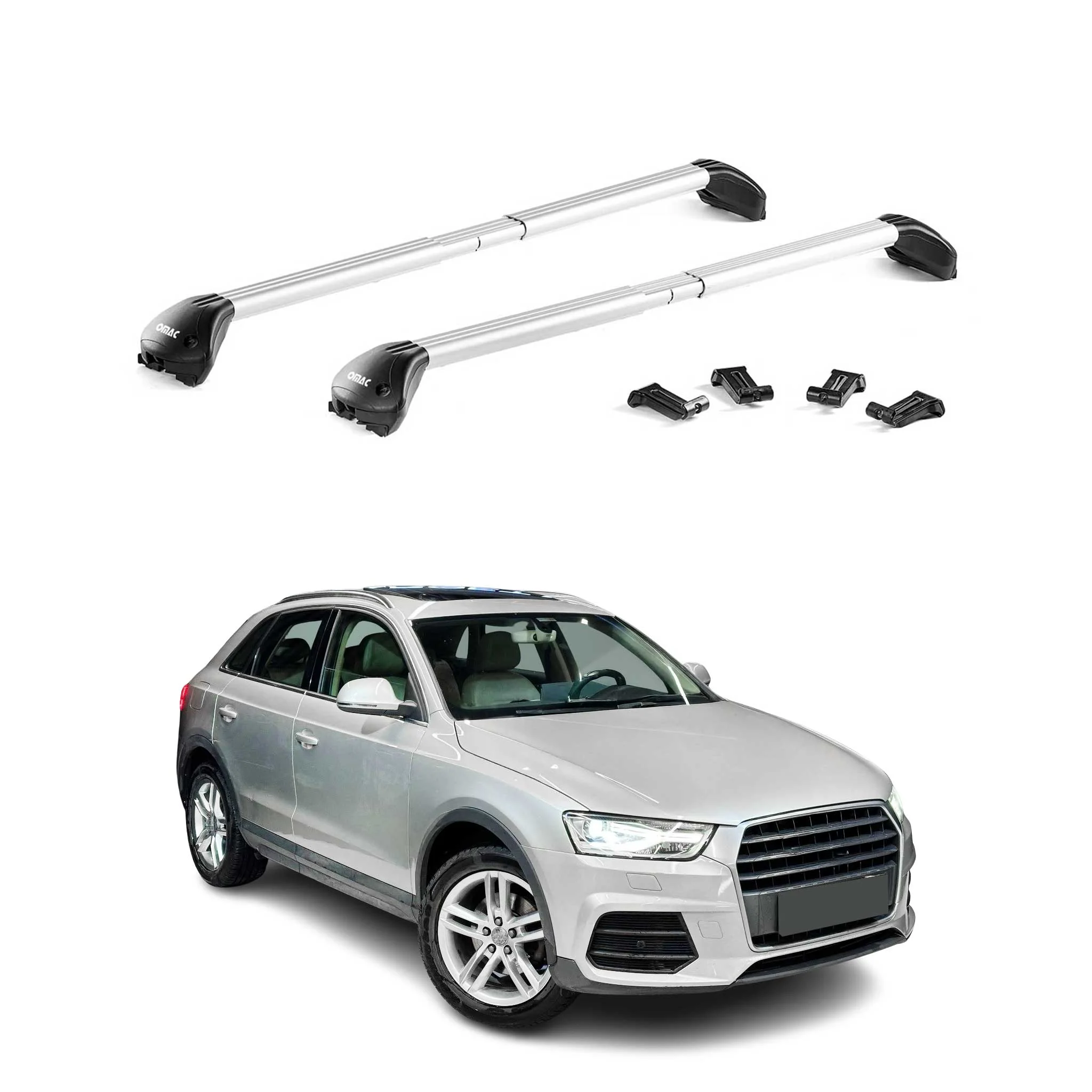 Dachträger Grundtäger für Audi Q3 mk1 2011-2018 100kg Aluminium Silber 2x ABE