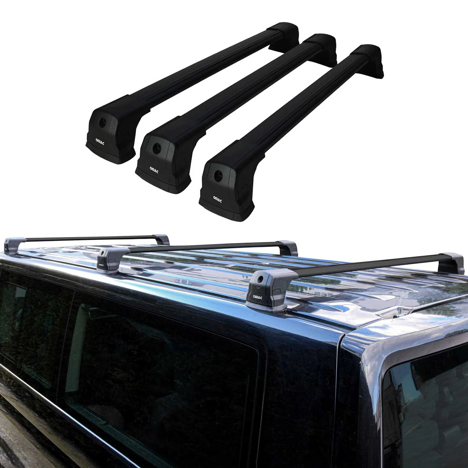 Dachträger Grundtäger für Fiat Doblo 2000-2010 75kg Aluminium Schwarz 3 tlg - Image 2