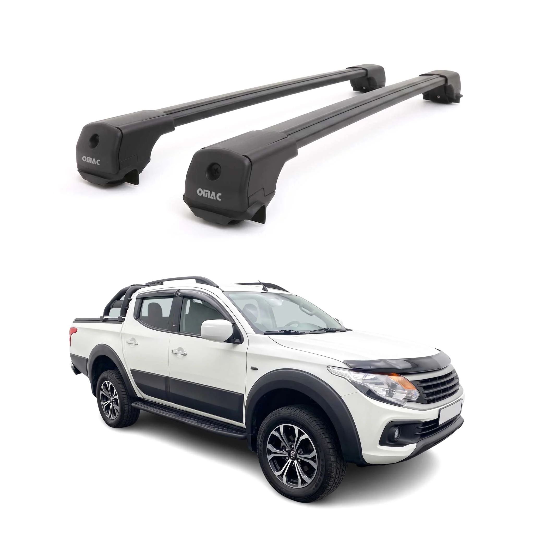 Dachträger Grundträger für Fiat Fullback 2016-2019 Aluminium 75kg Schwarz 2tlg
