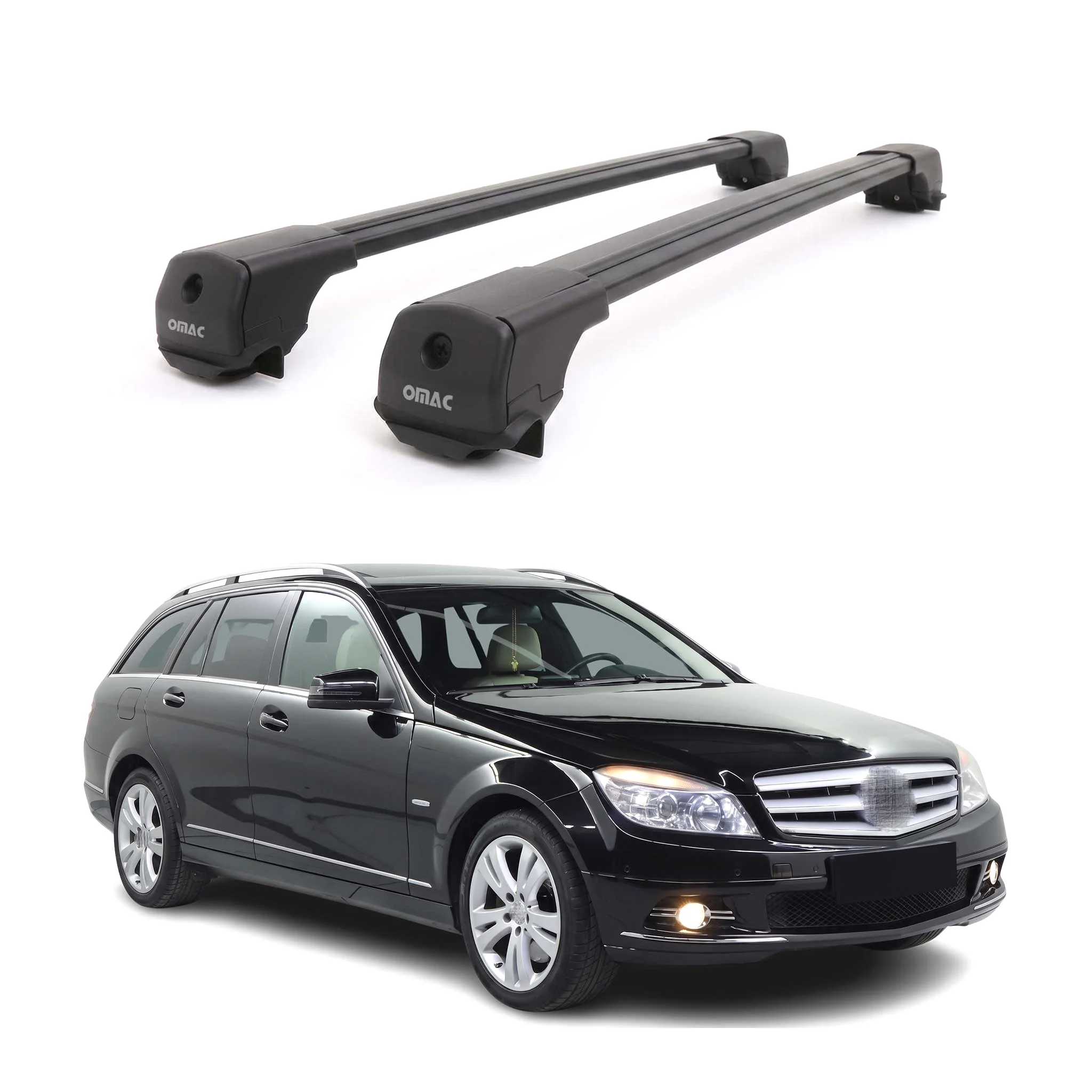 Dachträger Grundträger für Mercedes C Klasse S204 2007-2014 Aluminium Schwarz 2x
