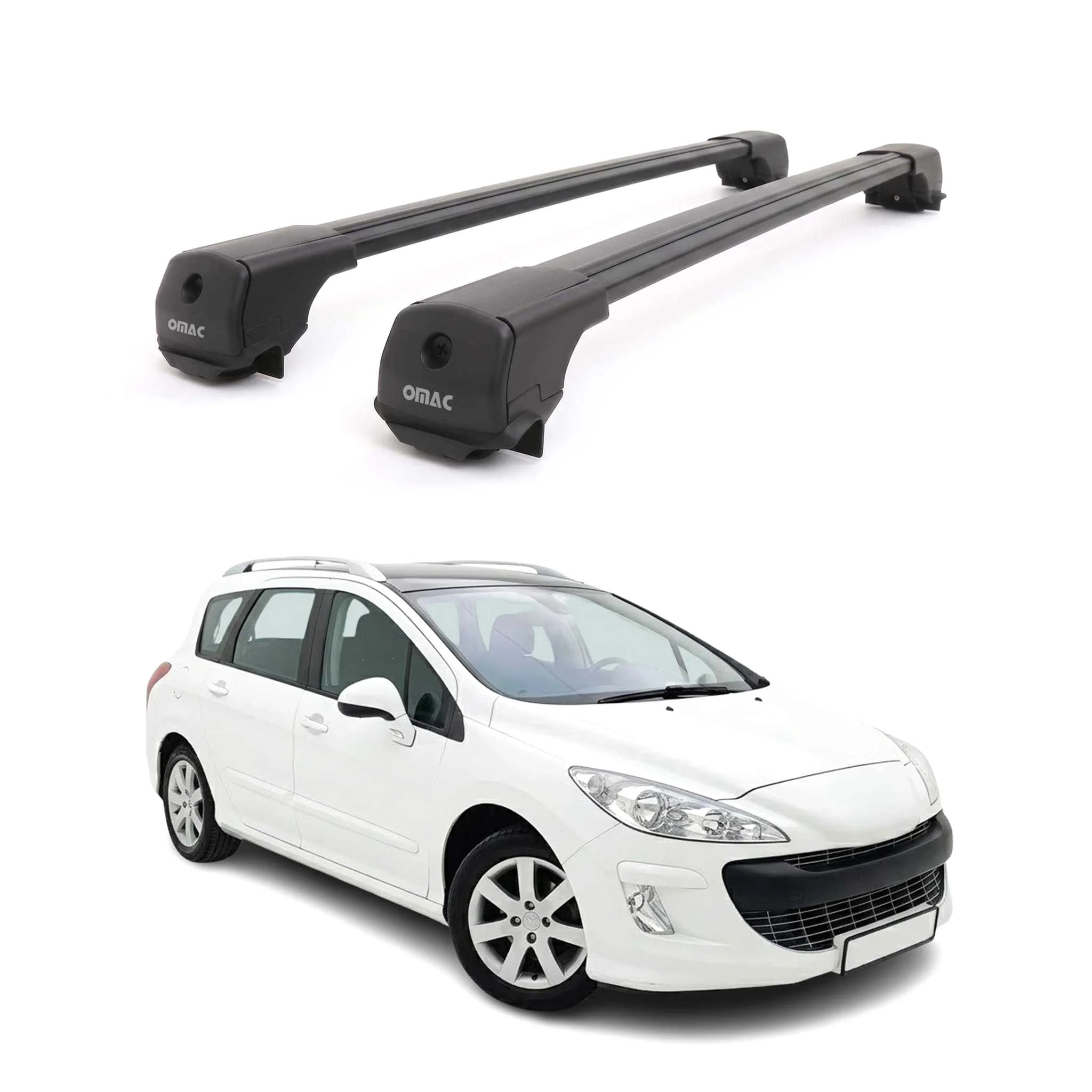 Dachträger Grundträger für Peugeot 308 I Kombi 2007-2013 Aluminium Schwarz 2tlg