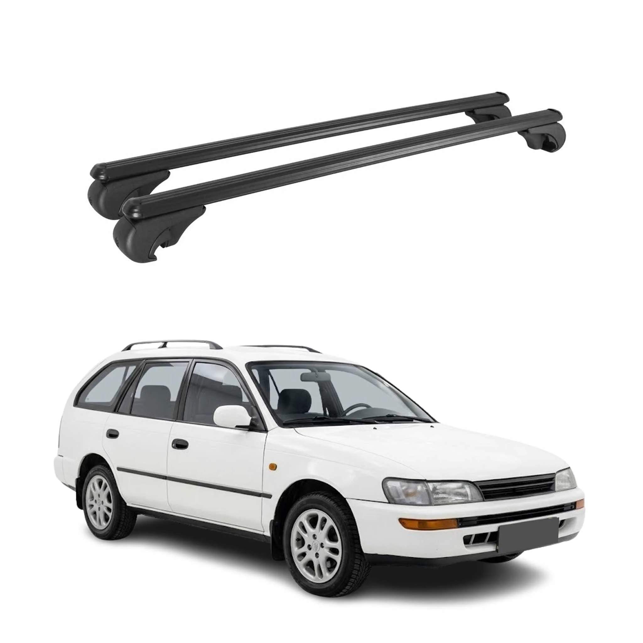 Dachträger Grundträger für Toyota Corolla mk8 Touring 1997-2002 Alu Schwarz 2tlg