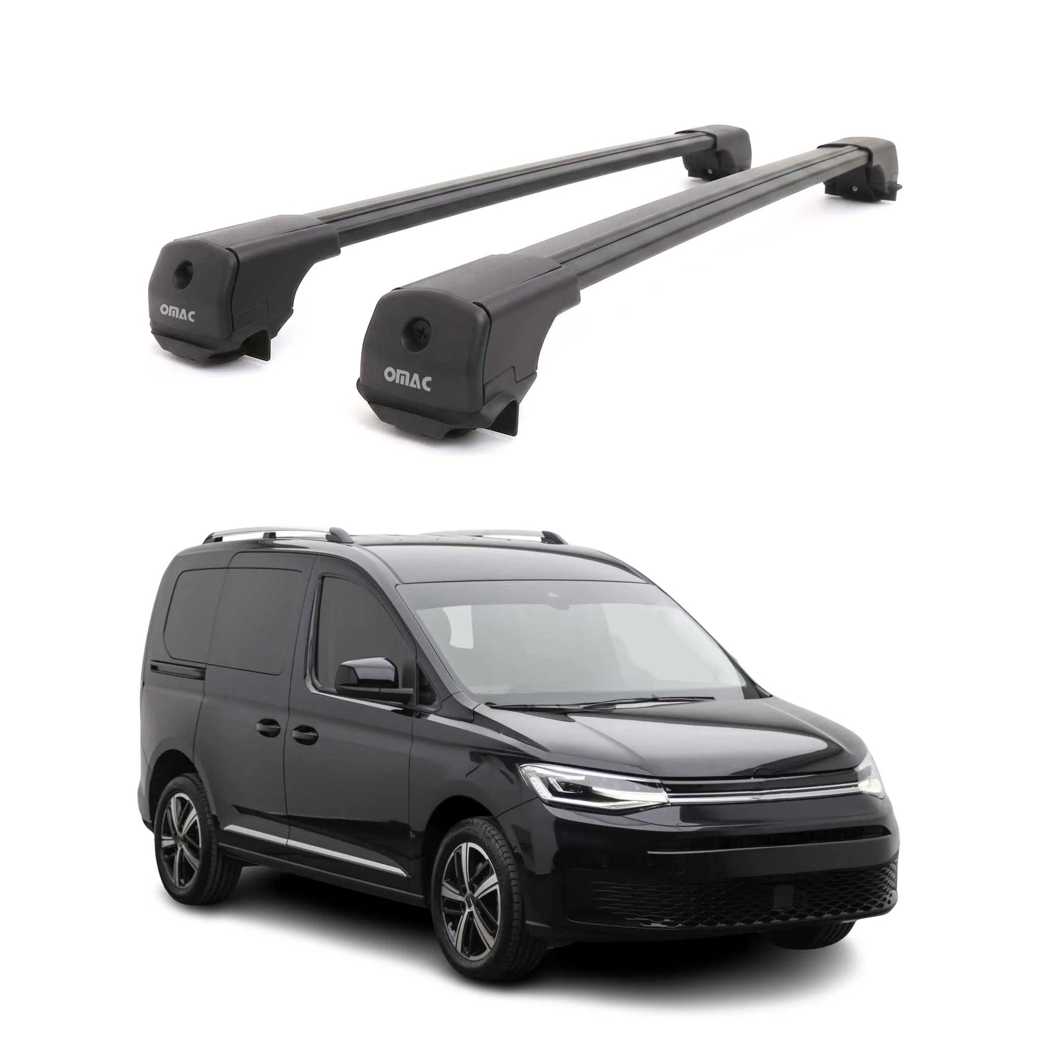 Dachträger Grundträger für VW Caddy IV 2020-2026 Aluminium 75kg Schwarz 2tlg