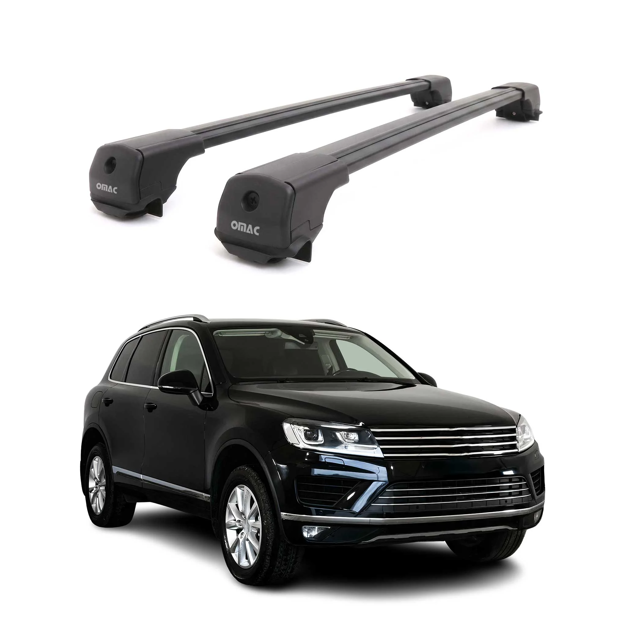 Dachträger Grundträger für VW Touareg II 2010-2018 Aluminium 75kg Schwarz 2tlg