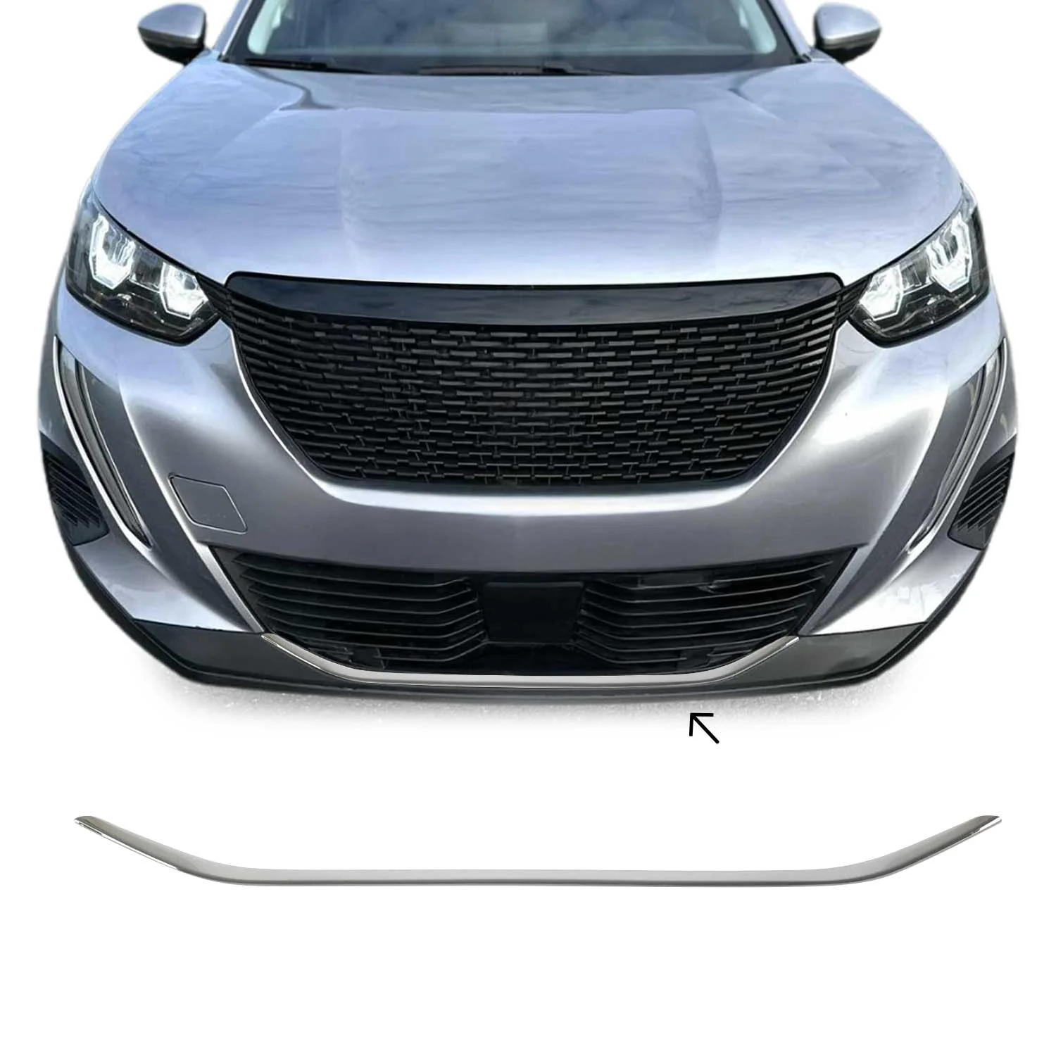 Kühlergrill Leisten Grillleisten für Peugeot 2008 2019-23 Pre-FL Edelstahl Chrom