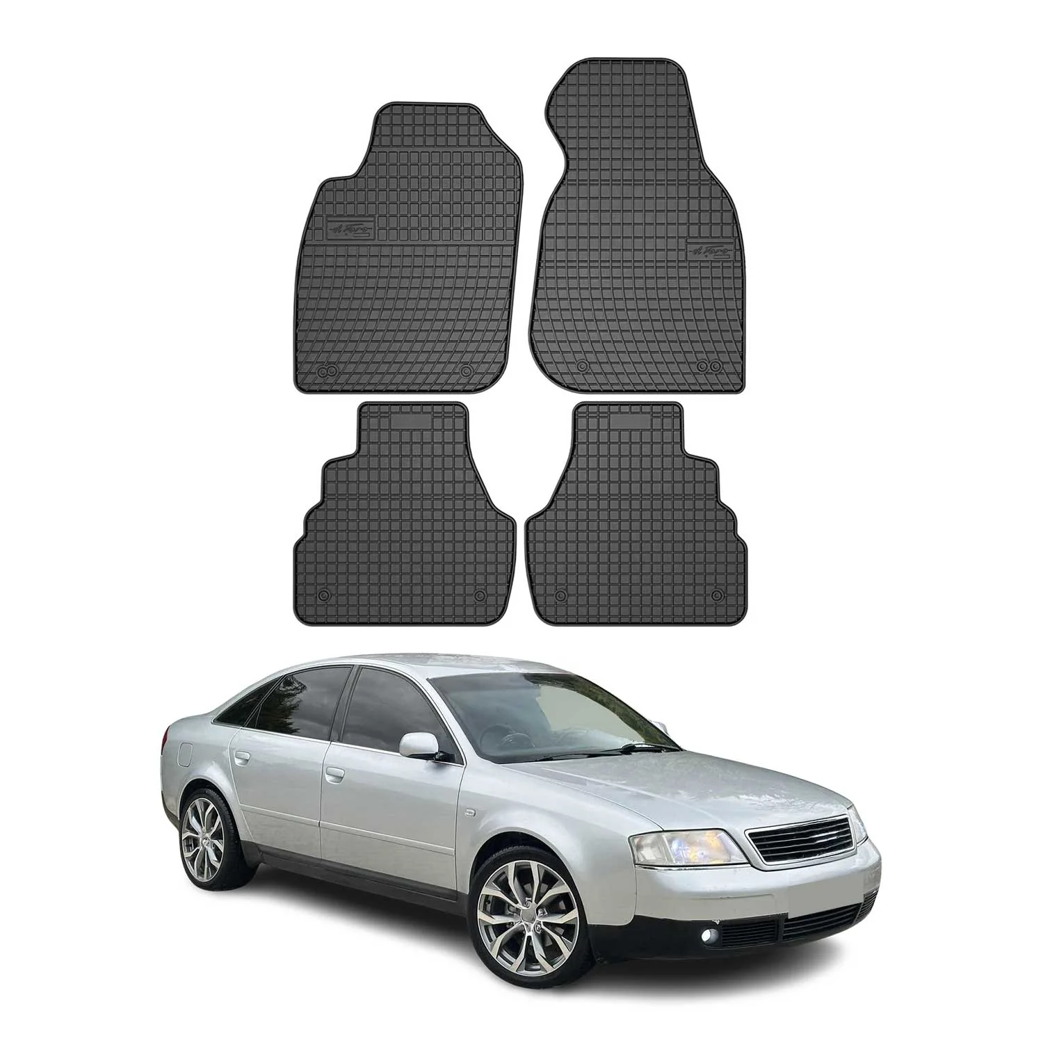 OMAC Gummi Fußmatten für Audi A6 C5 Limo Avant 1997-2004 Automatten Schwarz 4x