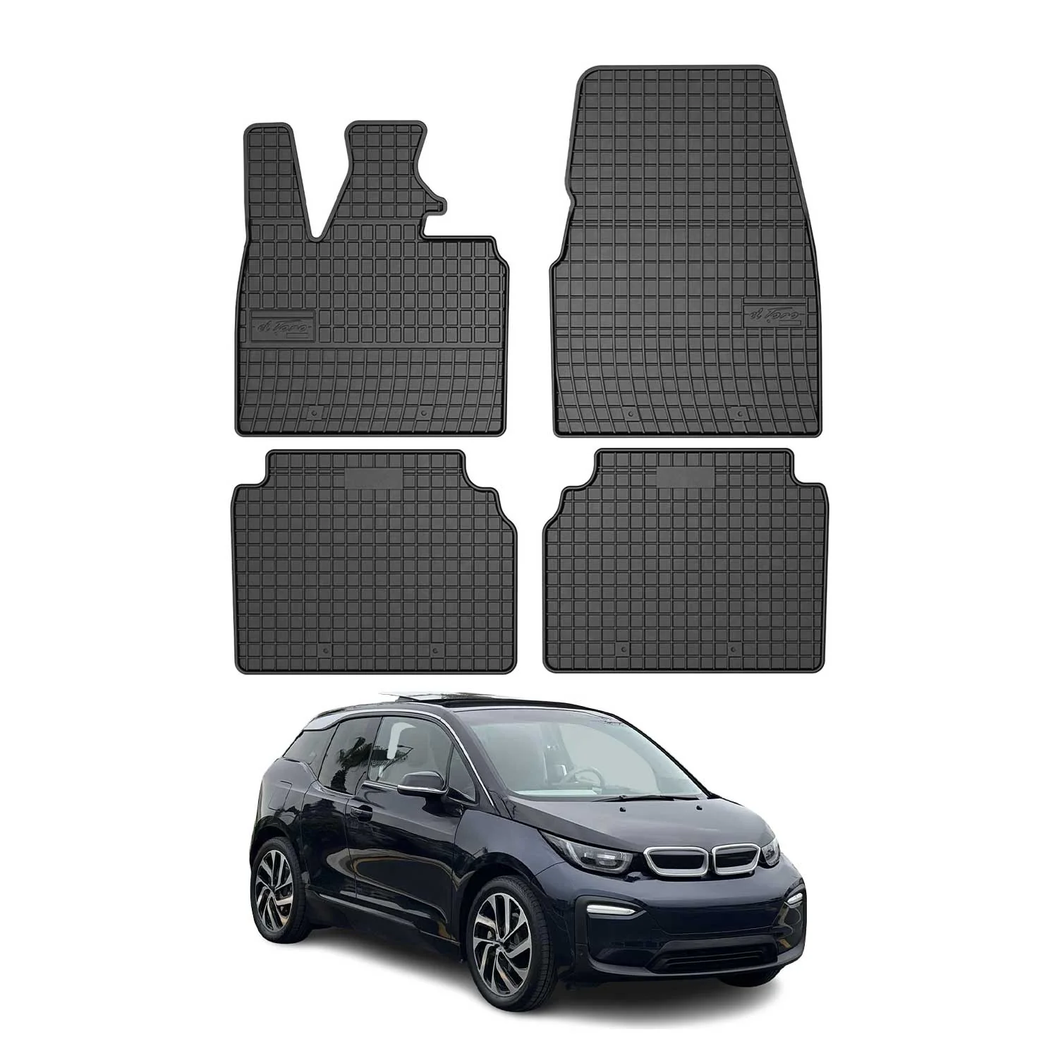 OMAC Gummi Fußmatten für BMW i3 I01 2013-2023 Automatten Gummi Schwarz 4tlg