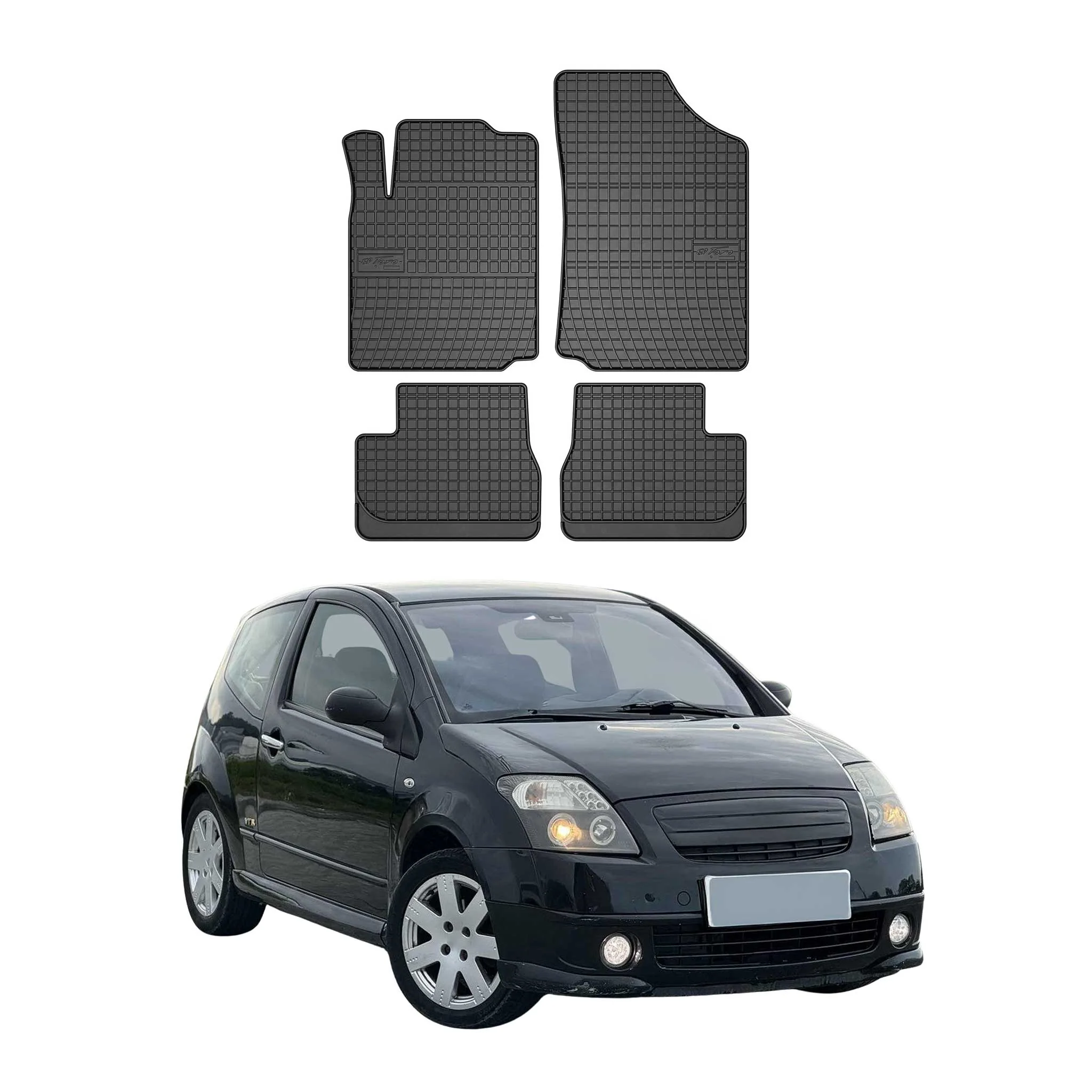 OMAC Gummi Fußmatten für Citroen C2 2003-2012 Automatten Gummi Schwarz 4tlg