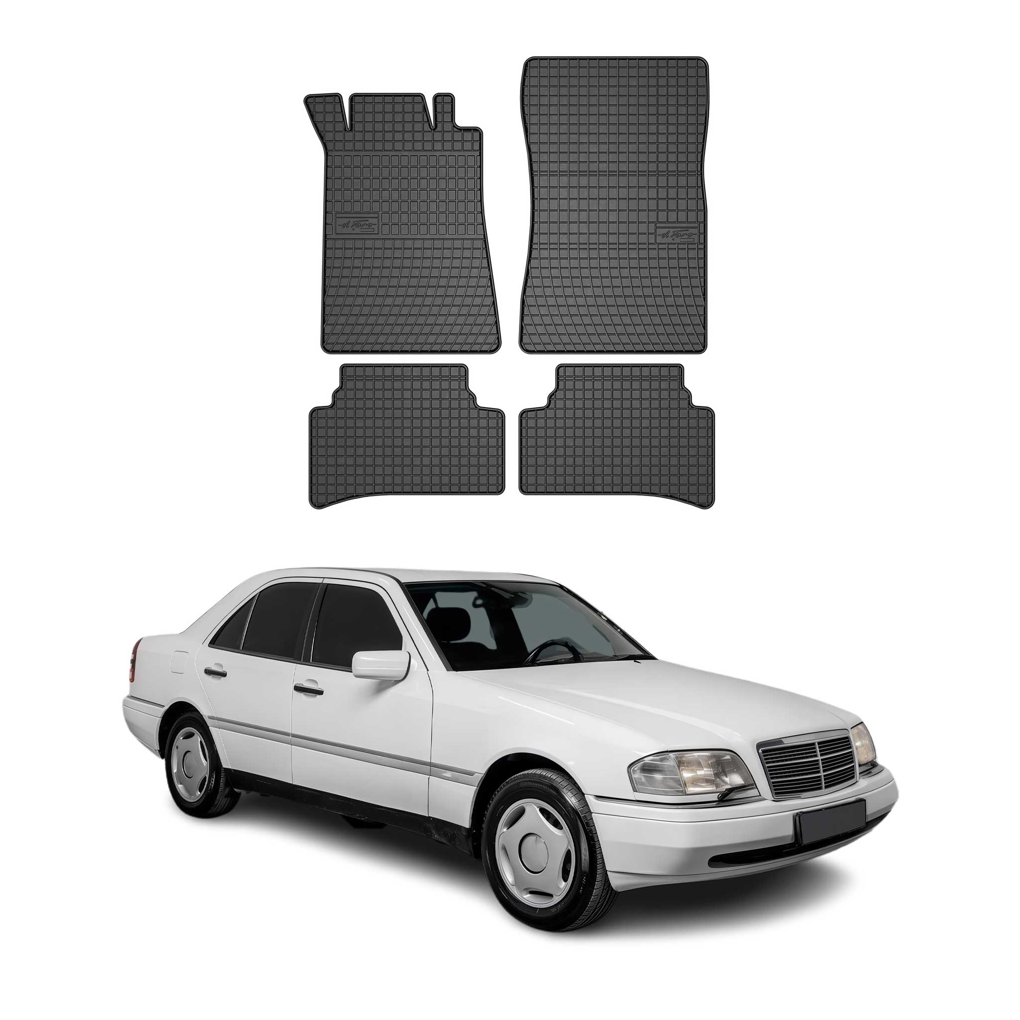 OMAC Gummi Fußmatten für Mercedes C Klasse W202 1993-2001 Automatten Schwarz 4x