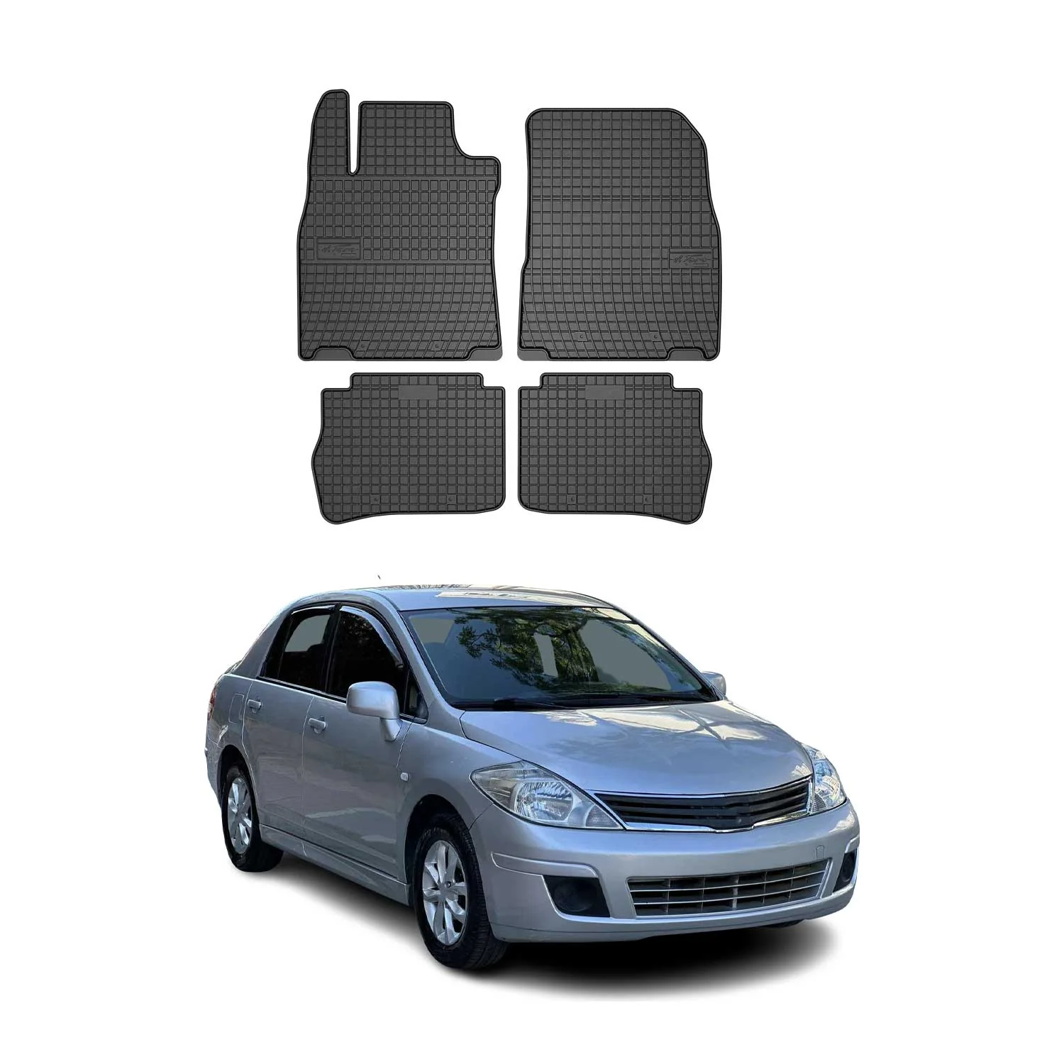 OMAC Gummi Fußmatten für Nissan Tiida 2004-2012 Automatten Gummi Schwarz 4tlg
