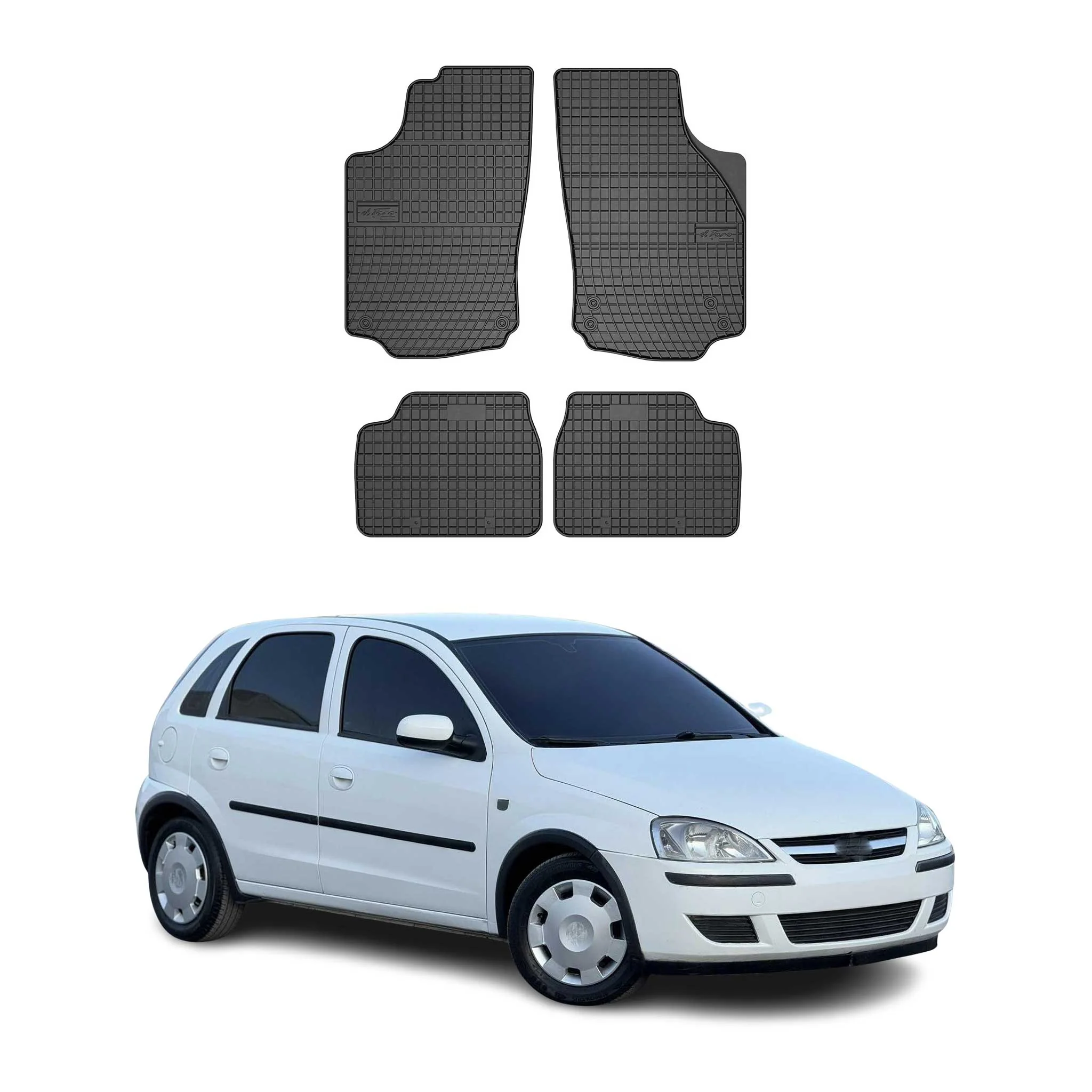 OMAC Gummi Fußmatten für Opel Corsa C 2000-2006 Automatten Gummi Schwarz 4tlg