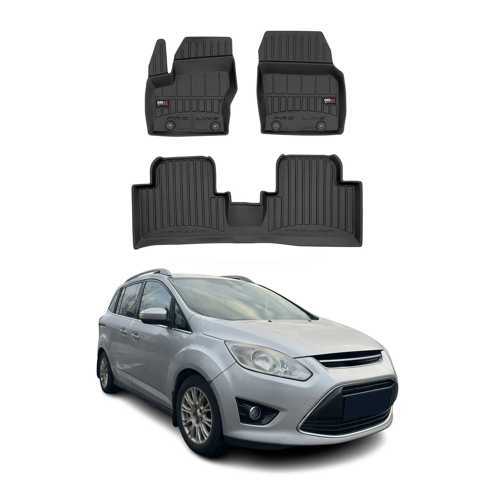 OMAC Gummi Fußmatten für Ford Grand C-Max 2010-2019 Premium Gummi Schwarz 3tlg