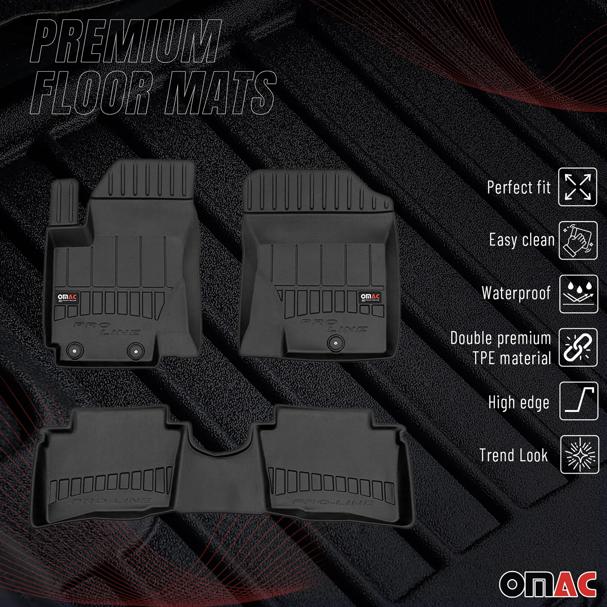 OMAC Gummi Fußmatten für Hyundai i20 2008-2014 Premium TPE Automatten Schwarz 3x - Image 2