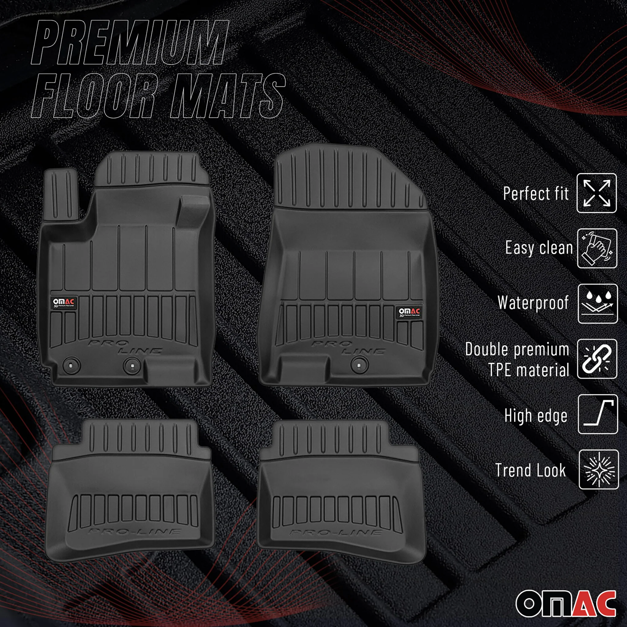 OMAC Gummi Fußmatten für Hyundai i20 2014-2020 Premium TPE Automatten Schwarz 4x - Image 2