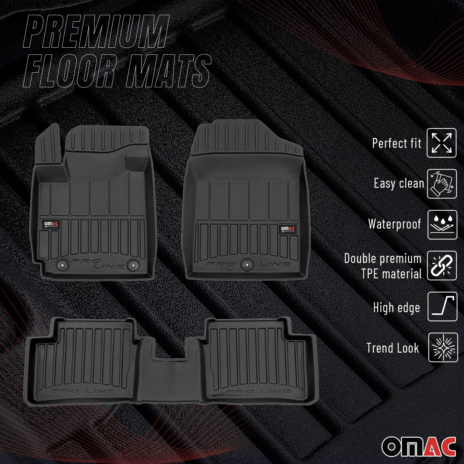 OMAC Gummi Fußmatten für Kia Picanto 2011-2017 Premium TPE Automatten Schwarz 3x - Image 2