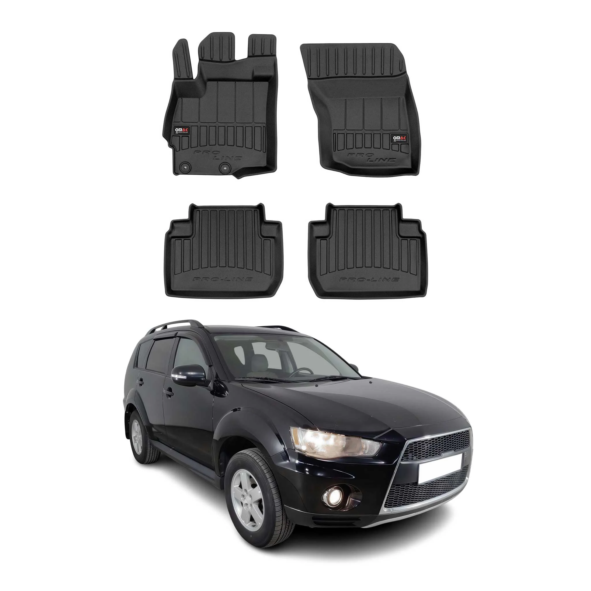 OMAC Gummi Fußmatten für Mitsubishi Outlander 2006-2021 Premium Gummi Schwarz 4x