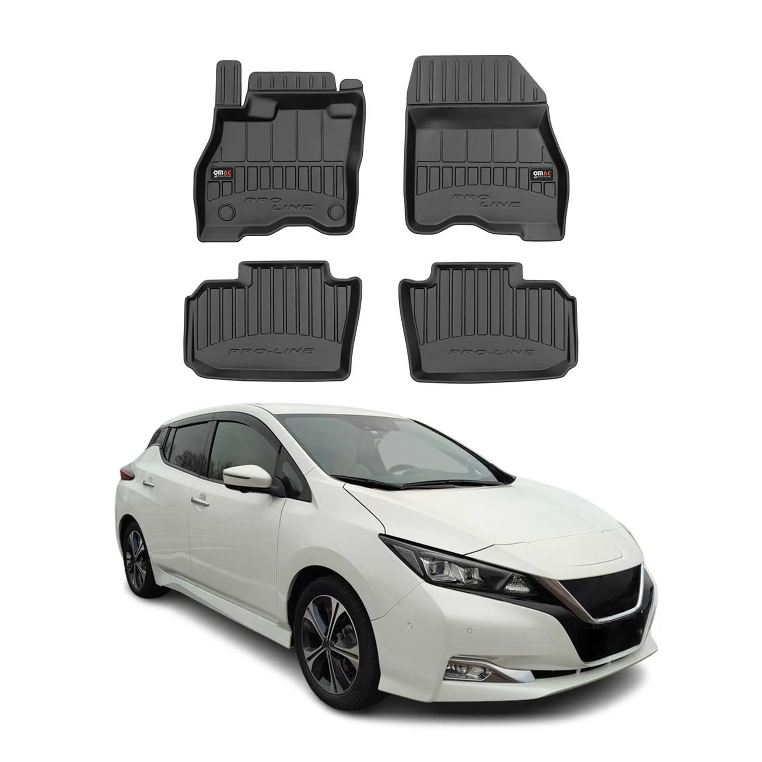 OMAC Gummi Fußmatten für Nissan Leaf 2017-2024 Premium TPE Automatten Schwarz 4x