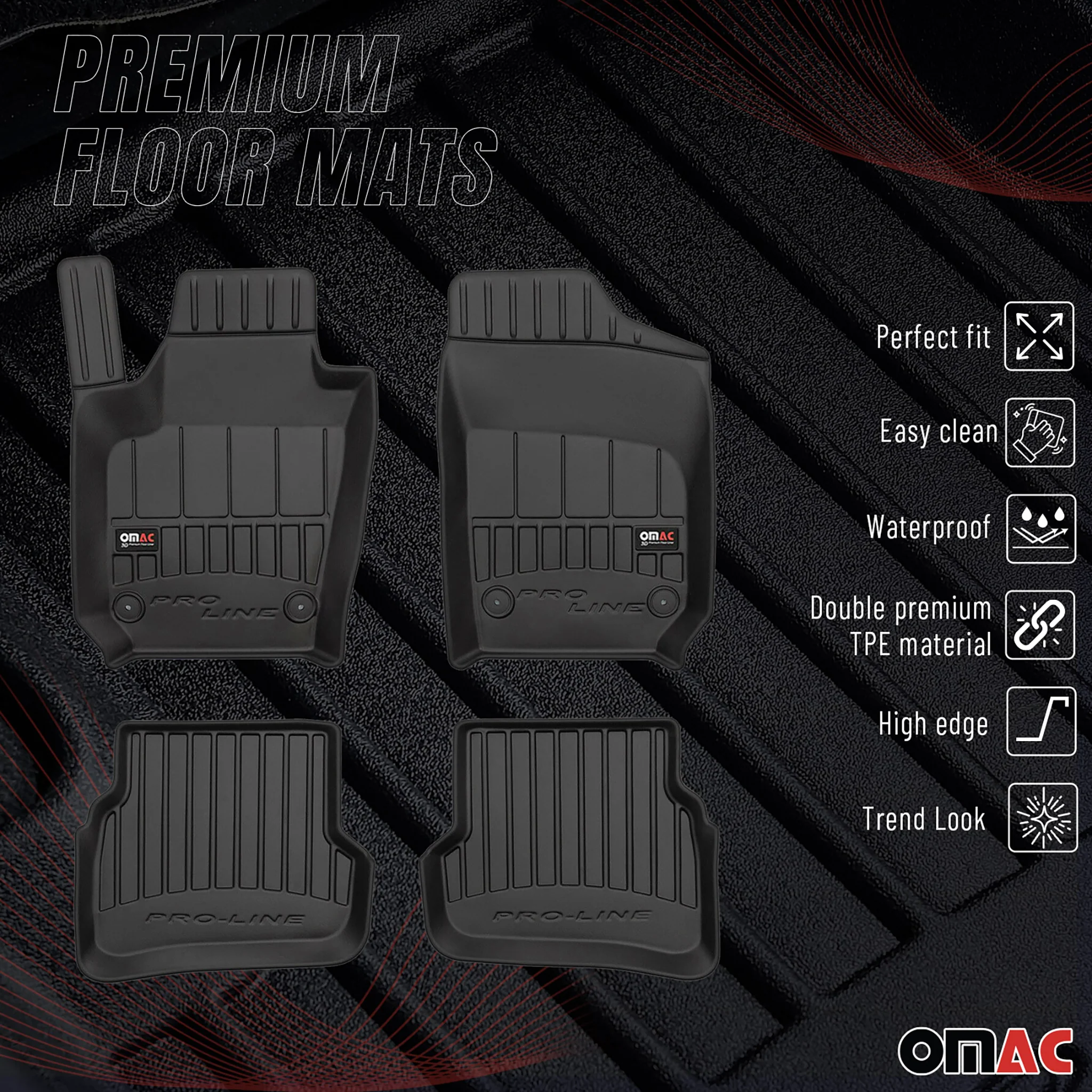 OMAC Gummi Fußmatten für Seat Ibiza 2008-2017 Premium TPE Automatten Schwarz 4x - Image 2