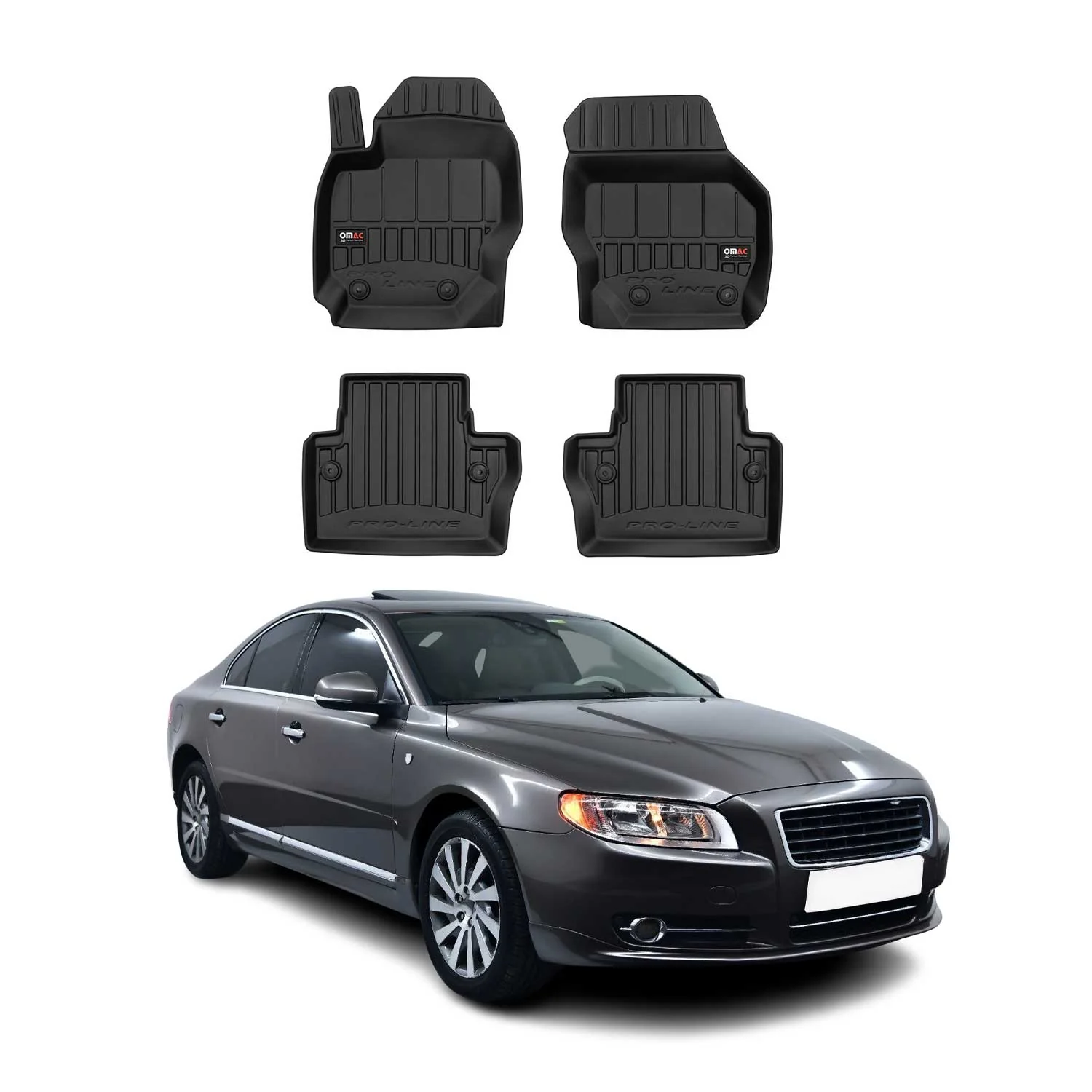 OMAC Gummi Fußmatten für Volvo S80 XC70 V70 2007-2016 Premium Gummi Schwarz 4tlg
