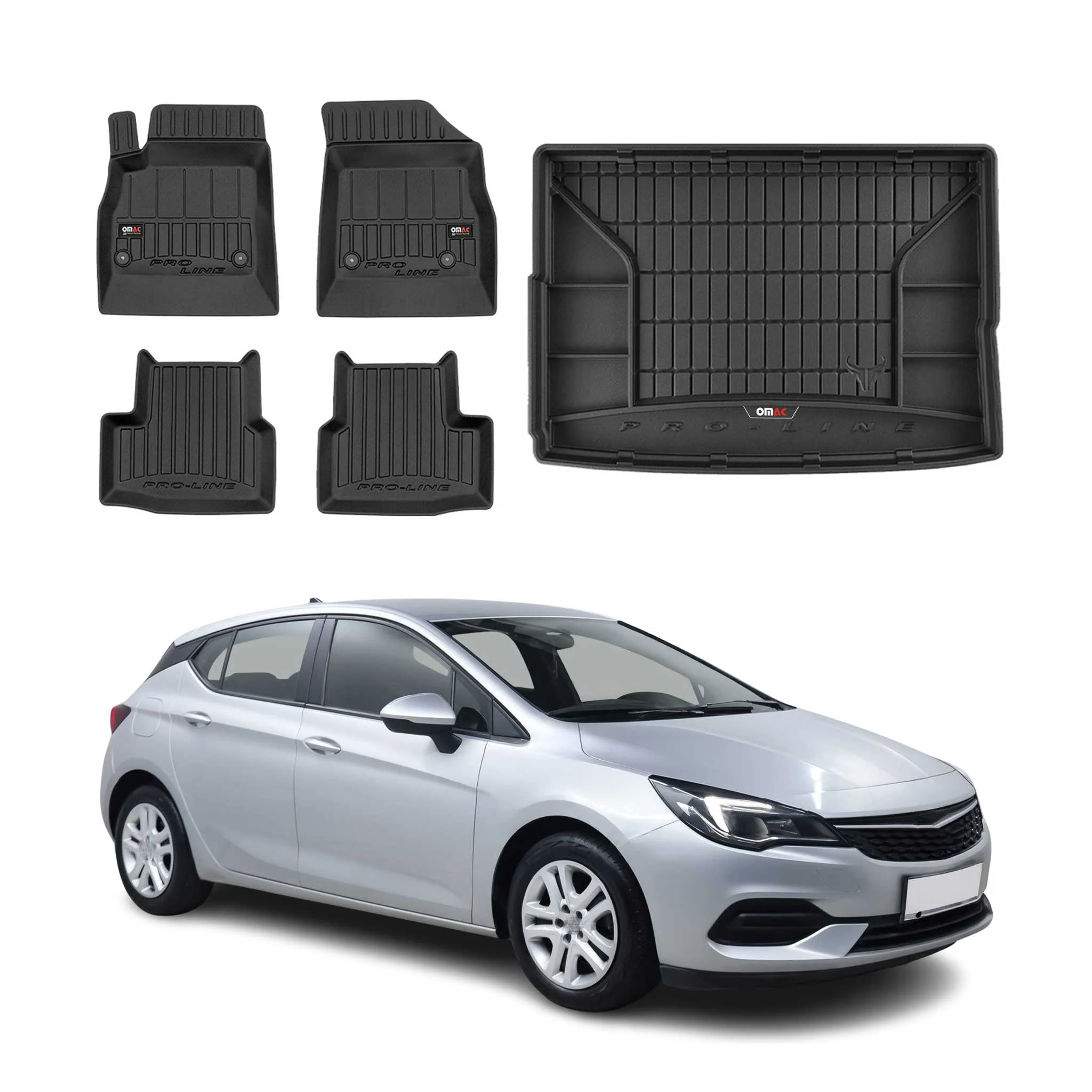 OMAC Fußmatten & Kofferraumwanne Set für Opel Astra K 2015-2021 5tür Gummi