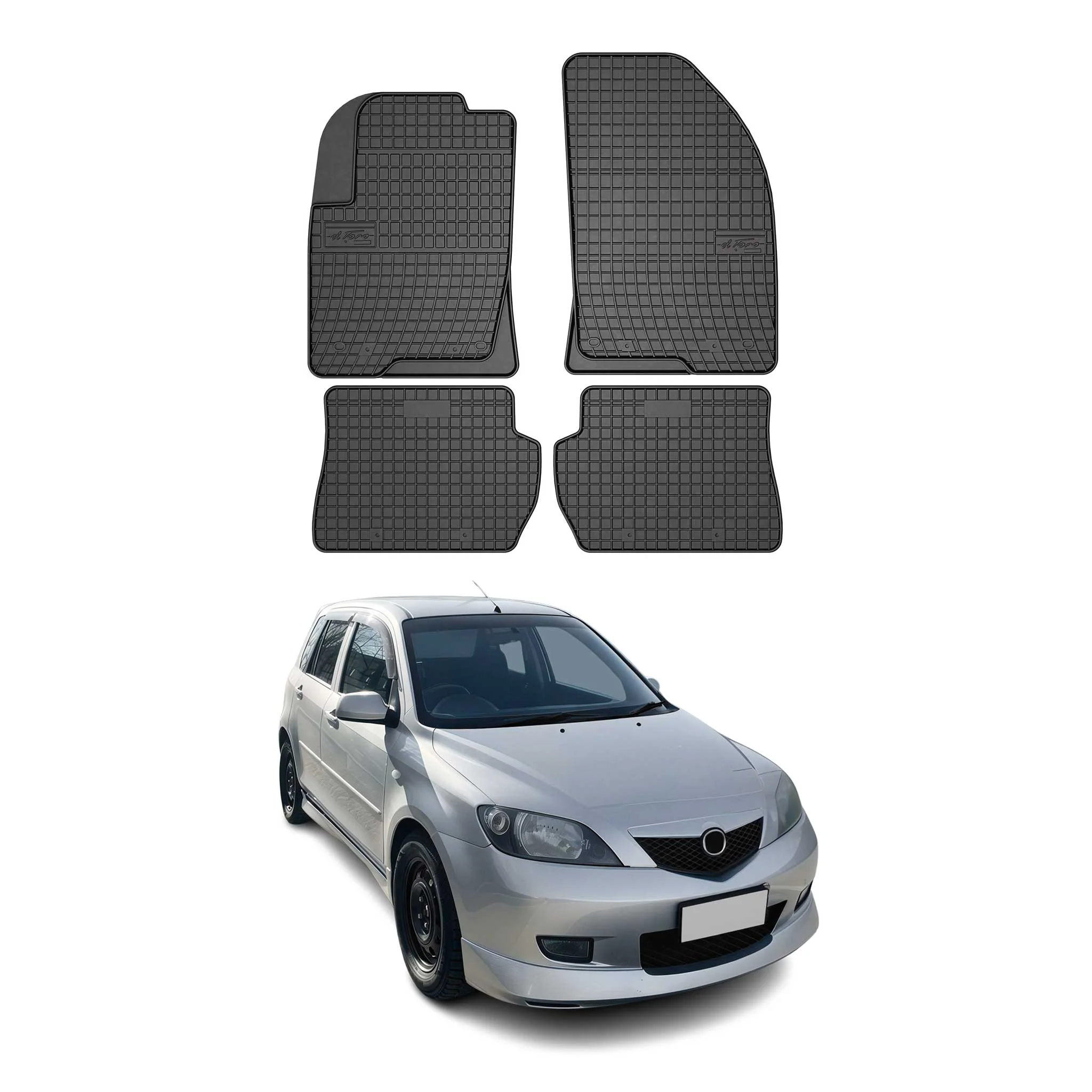 OMAC Gummi Fußmatten für Mazda 2 2002-2007 Automatten Gummi TPE Schwarz 4tlg